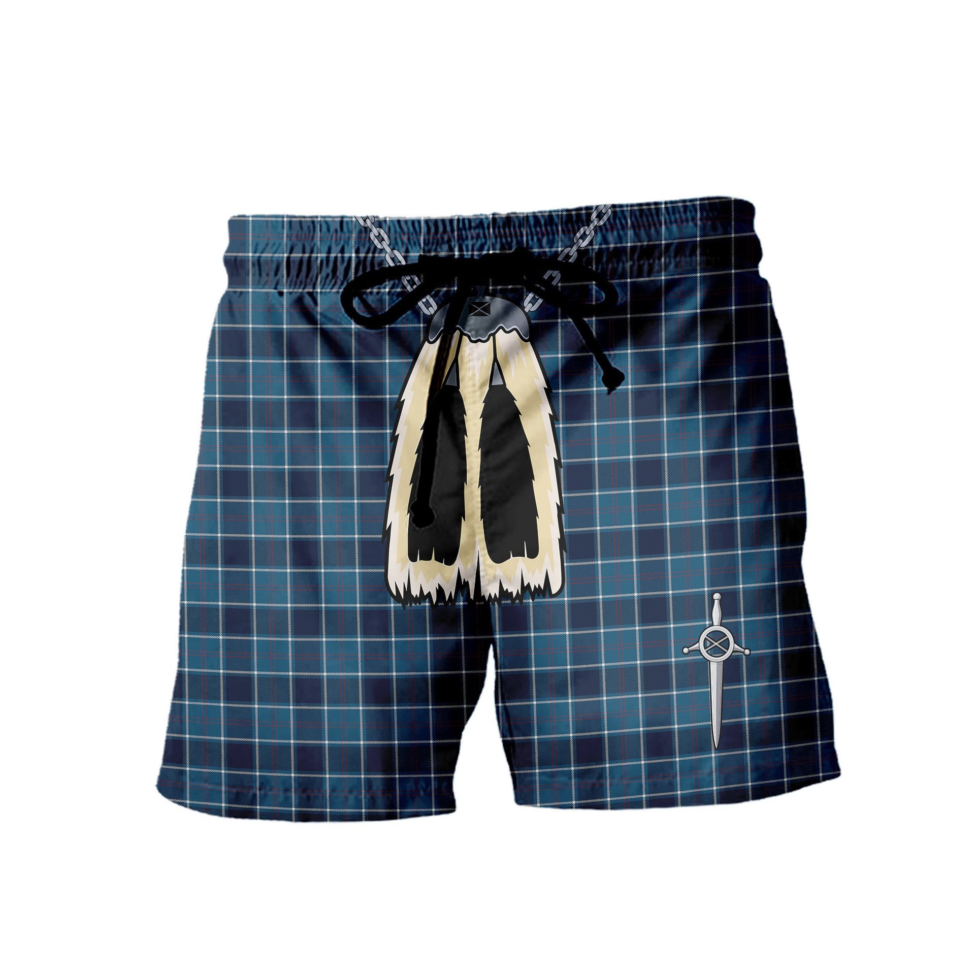 ScotsTee Shop Scottish US Navy Modern Men's Highland Kilt Sporran Tartan Shorts