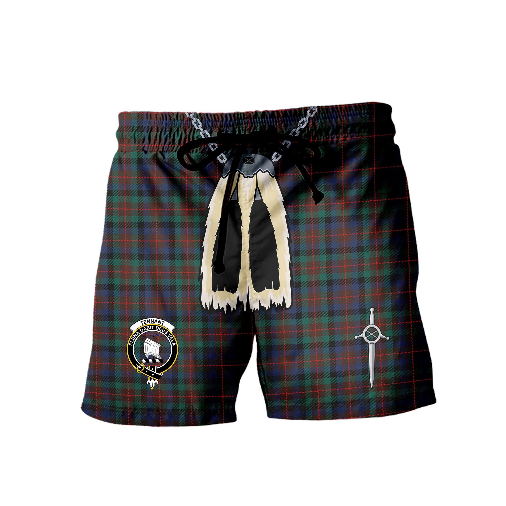 ScotsTee Shop Scottish Tennant Modern Clan Crest Men's Highland Kilt Sporran Tartan Shorts