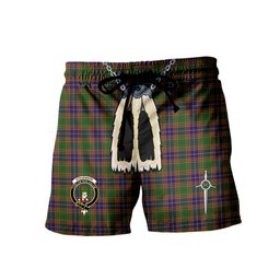 ScotsTee Shop Scottish Stevenson Old Clan Crest Men's Highland Kilt Sporran Tartan Shorts