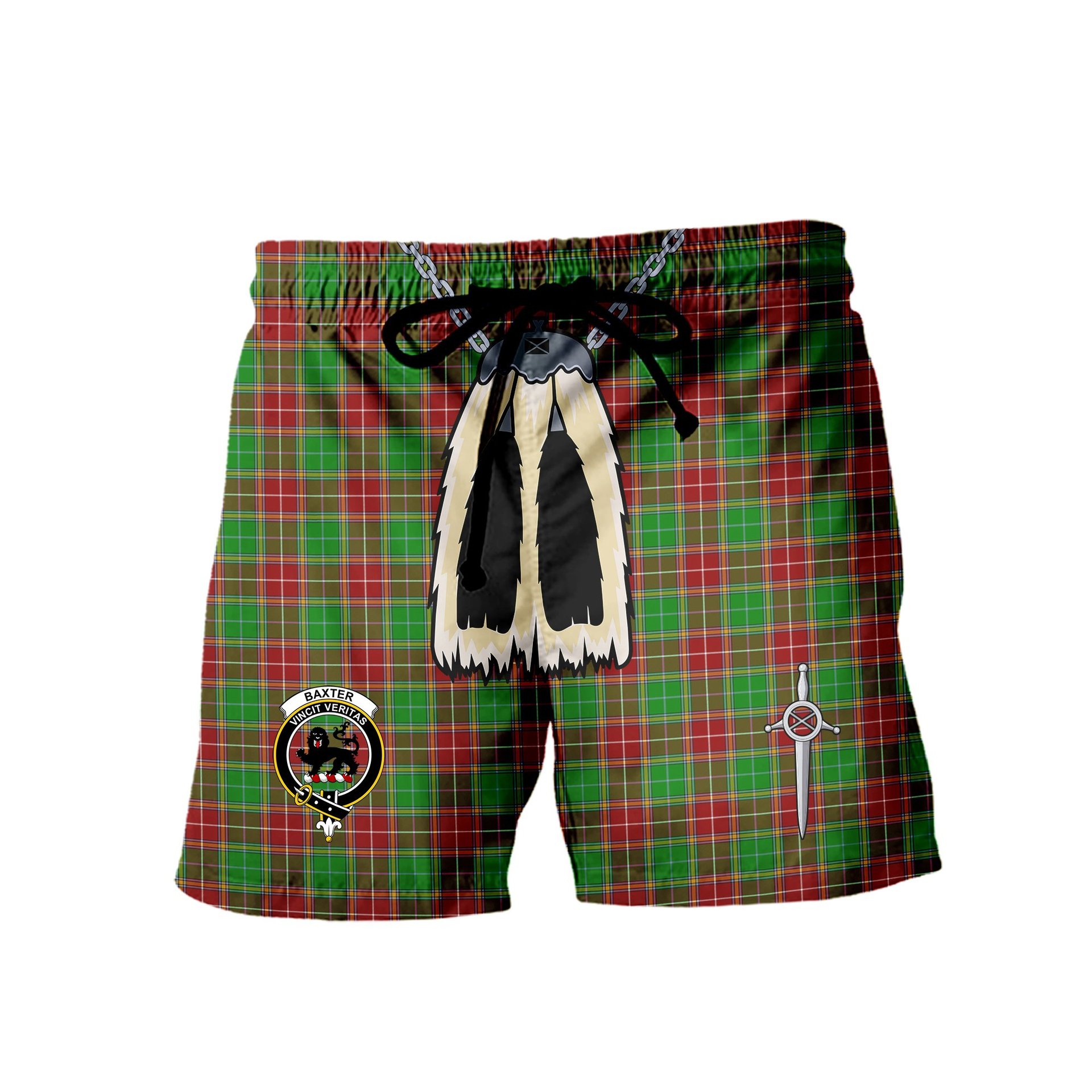 ScotsTee Shop Scottish Baxter Modern Clan Crest Men's Highland Kilt Sporran Tartan Shorts