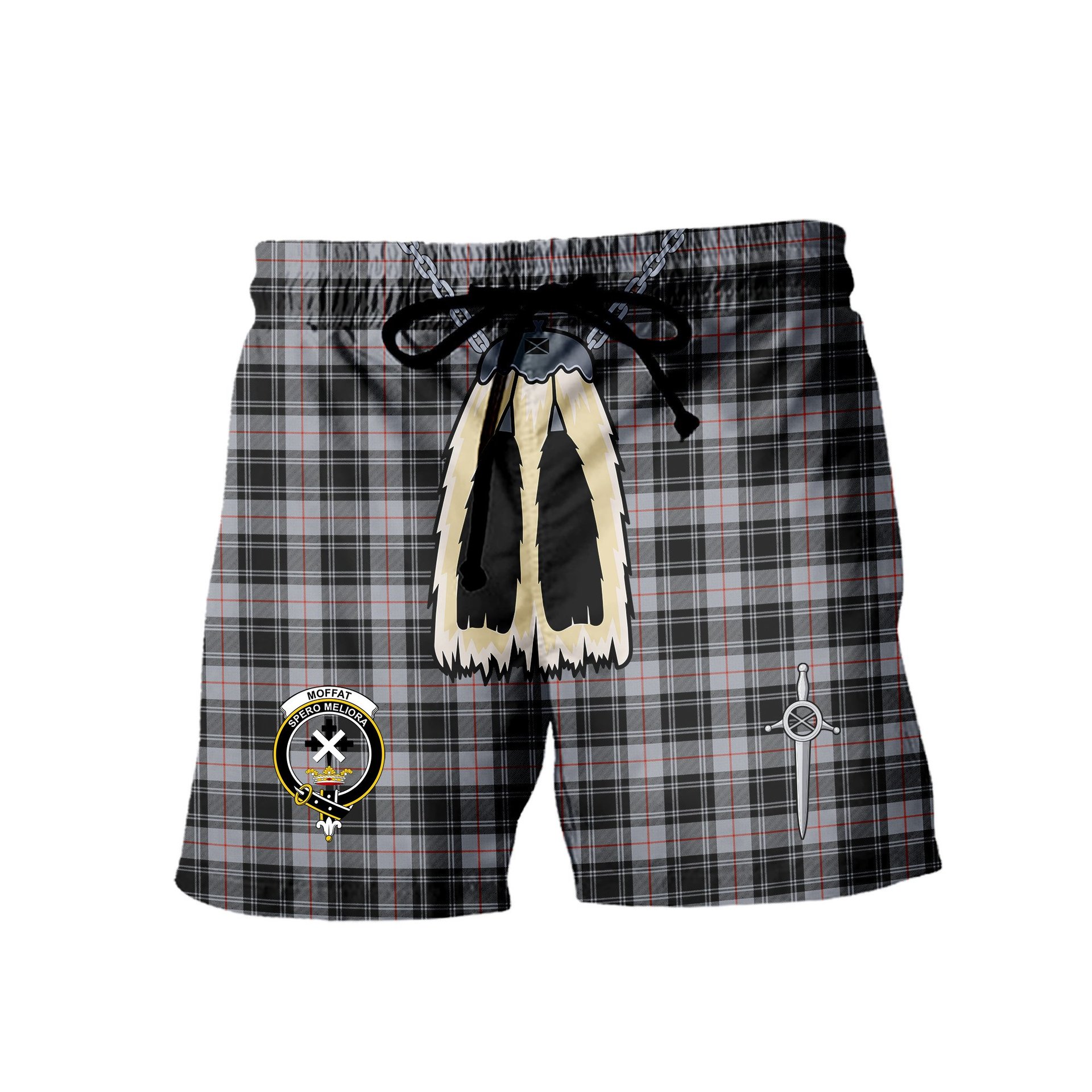 ScotsTee Shop Scottish Moffat Ancient Clan Crest Men's Highland Kilt Sporran Tartan Shorts