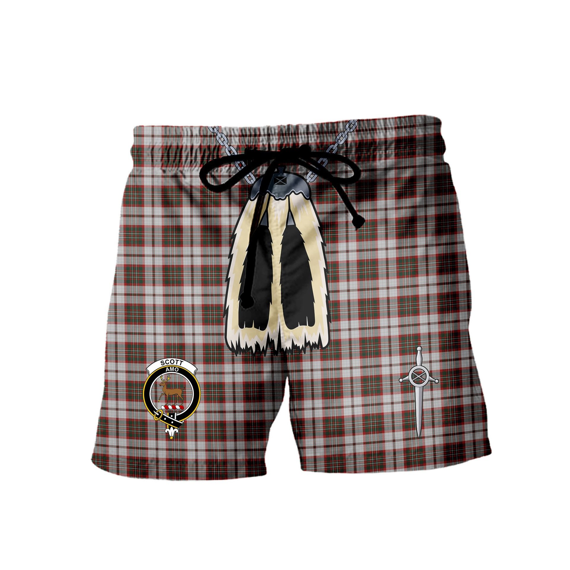 ScotsTee Shop Scottish Scott Dress Clan Crest Men's Highland Kilt Sporran Tartan Shorts