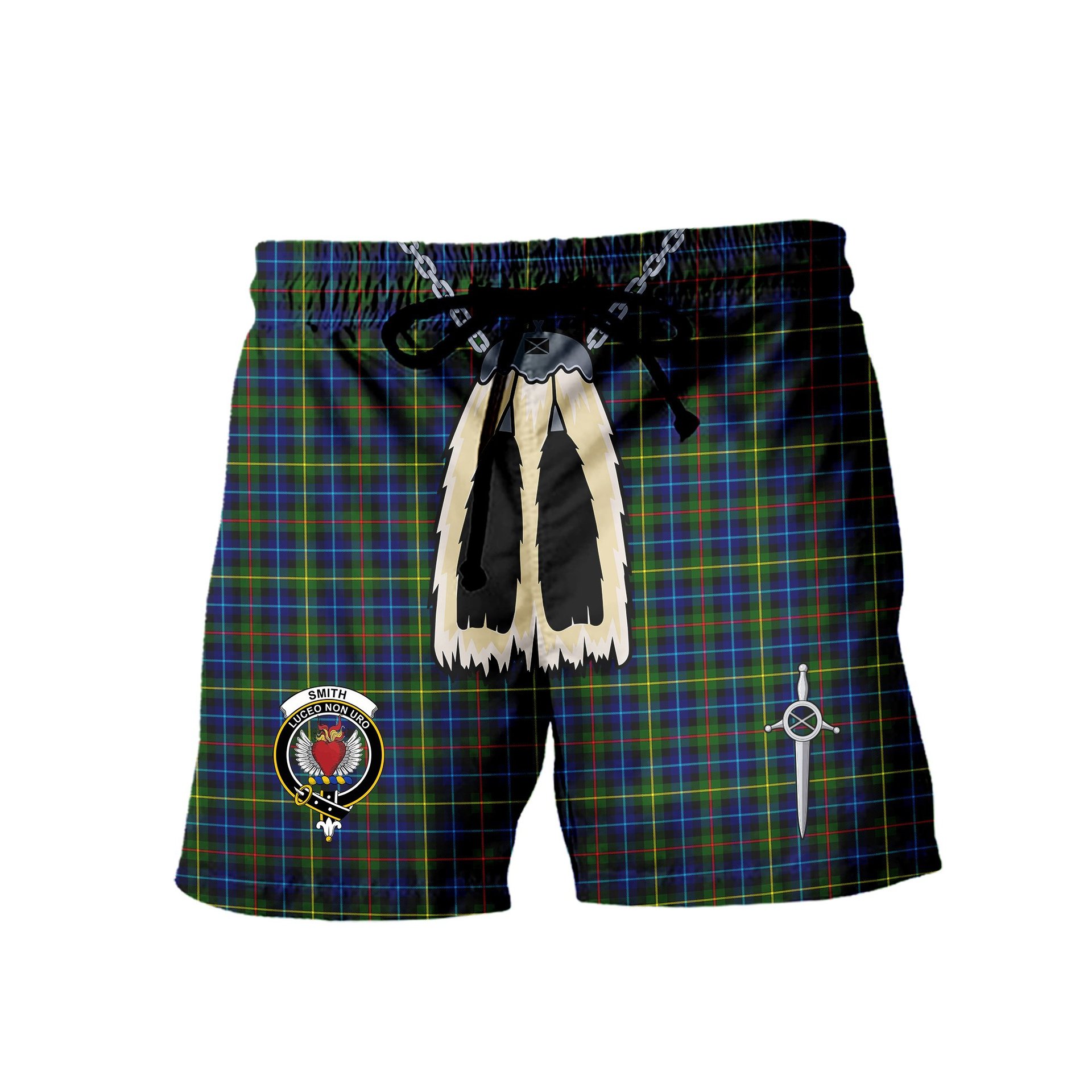 ScotsTee Shop Scottish Smith Modern Clan Crest Men's Highland Kilt Sporran Tartan Shorts