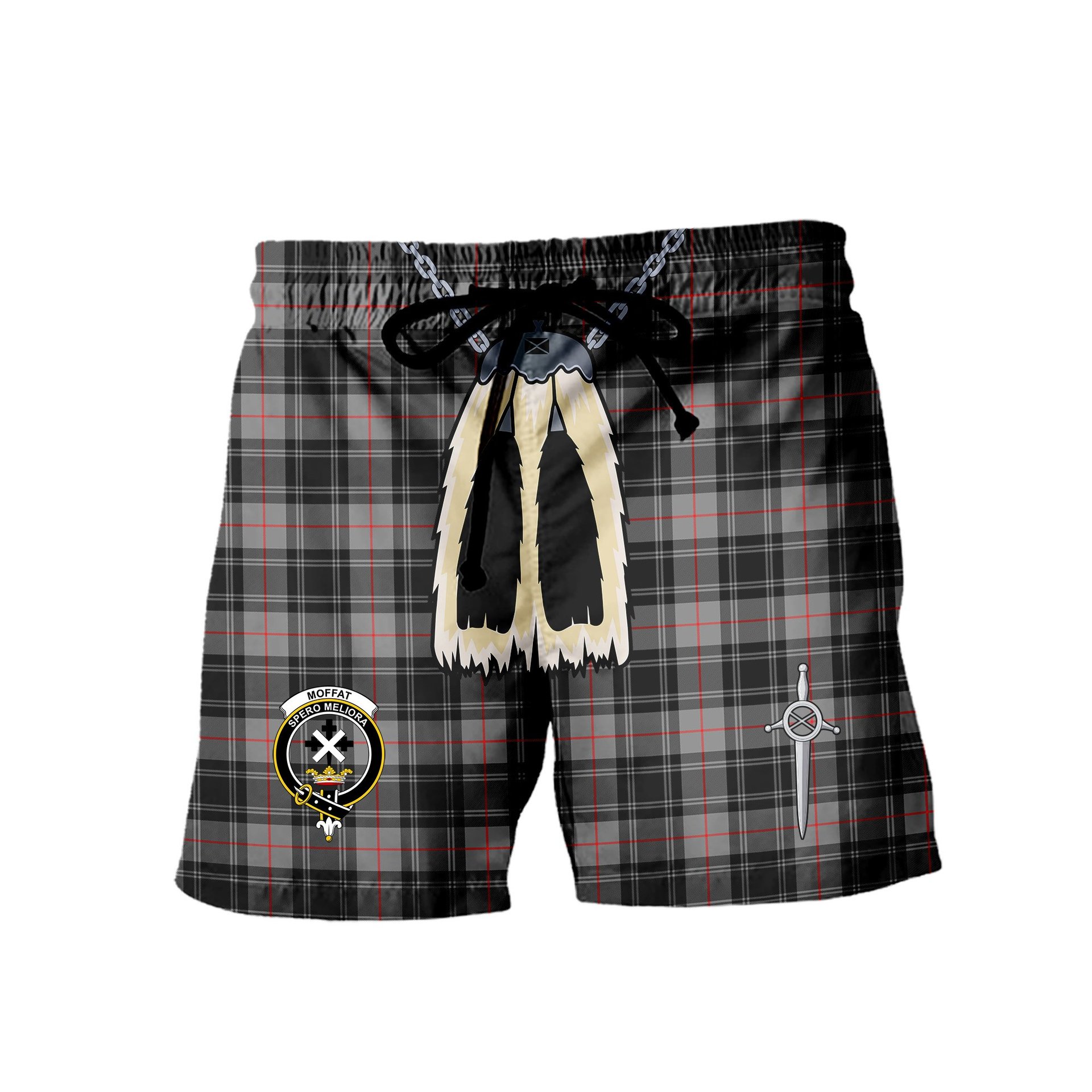 ScotsTee Shop Scottish Moffat Modern SC Clan Crest Men's Highland Kilt Sporran Tartan Shorts