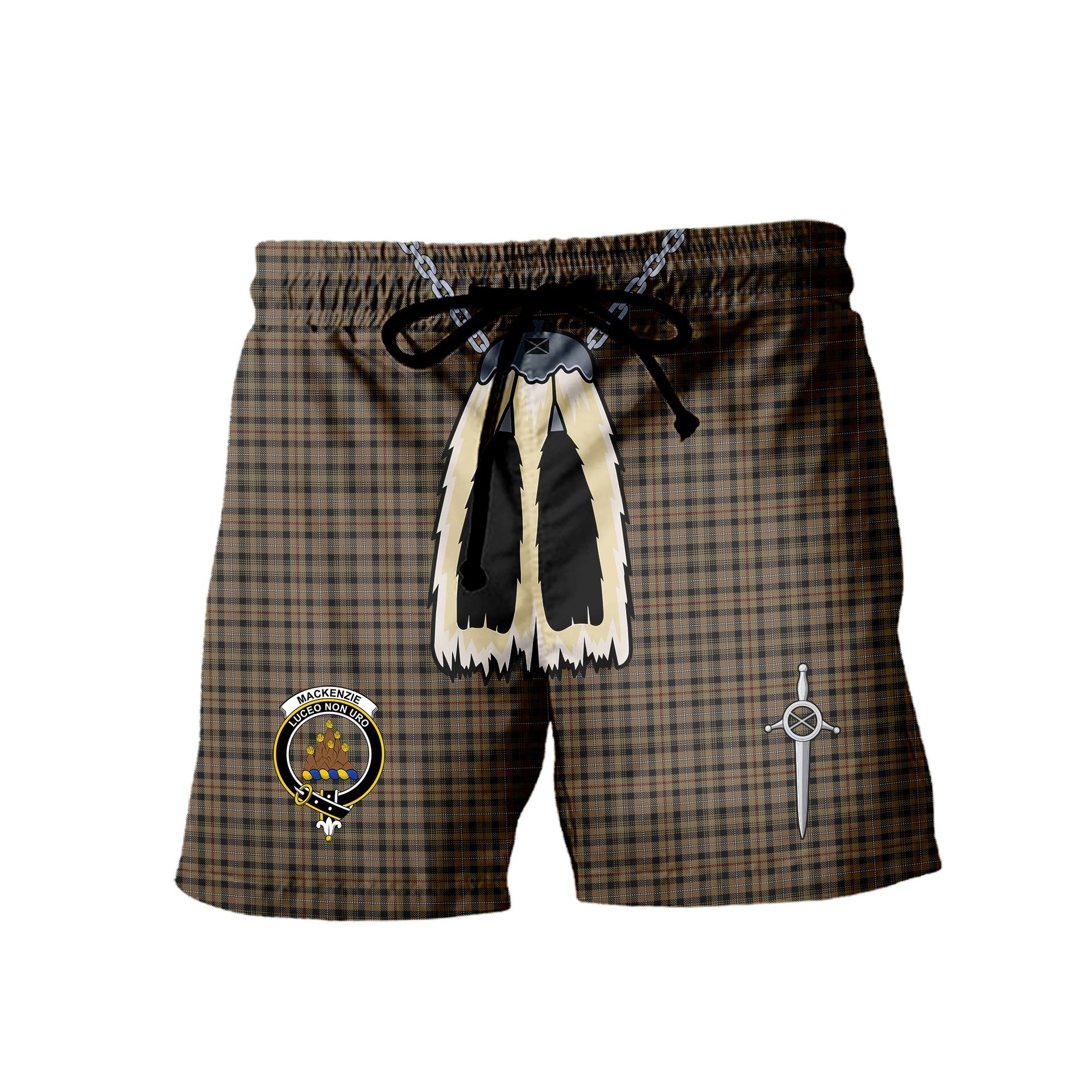 ScotsTee Shop Scottish MacKenzie Hunting Clan Crest Men's Highland Kilt Sporran Tartan Shorts