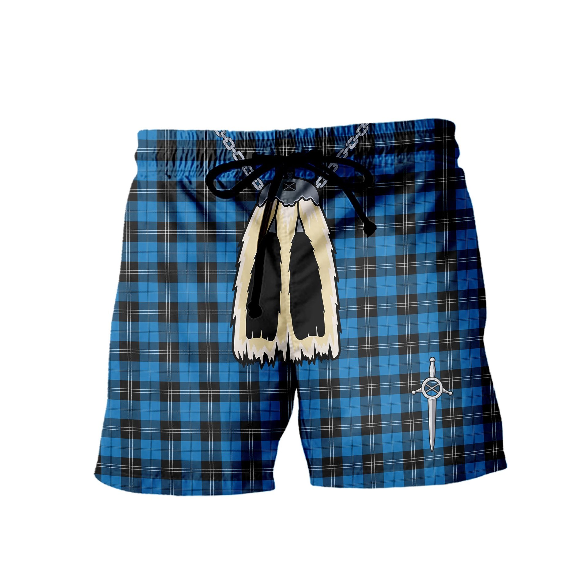 ScotsTee Shop Scottish Ramsay Blue Ancient Men's Highland Kilt Sporran Tartan Shorts