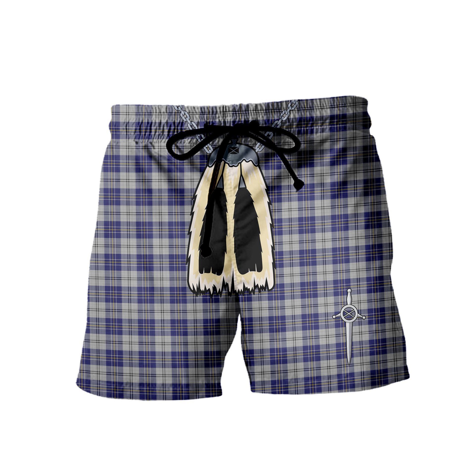 ScotsTee Shop Scottish MacPherson Dress Blue Men's Highland Kilt Sporran Tartan Shorts