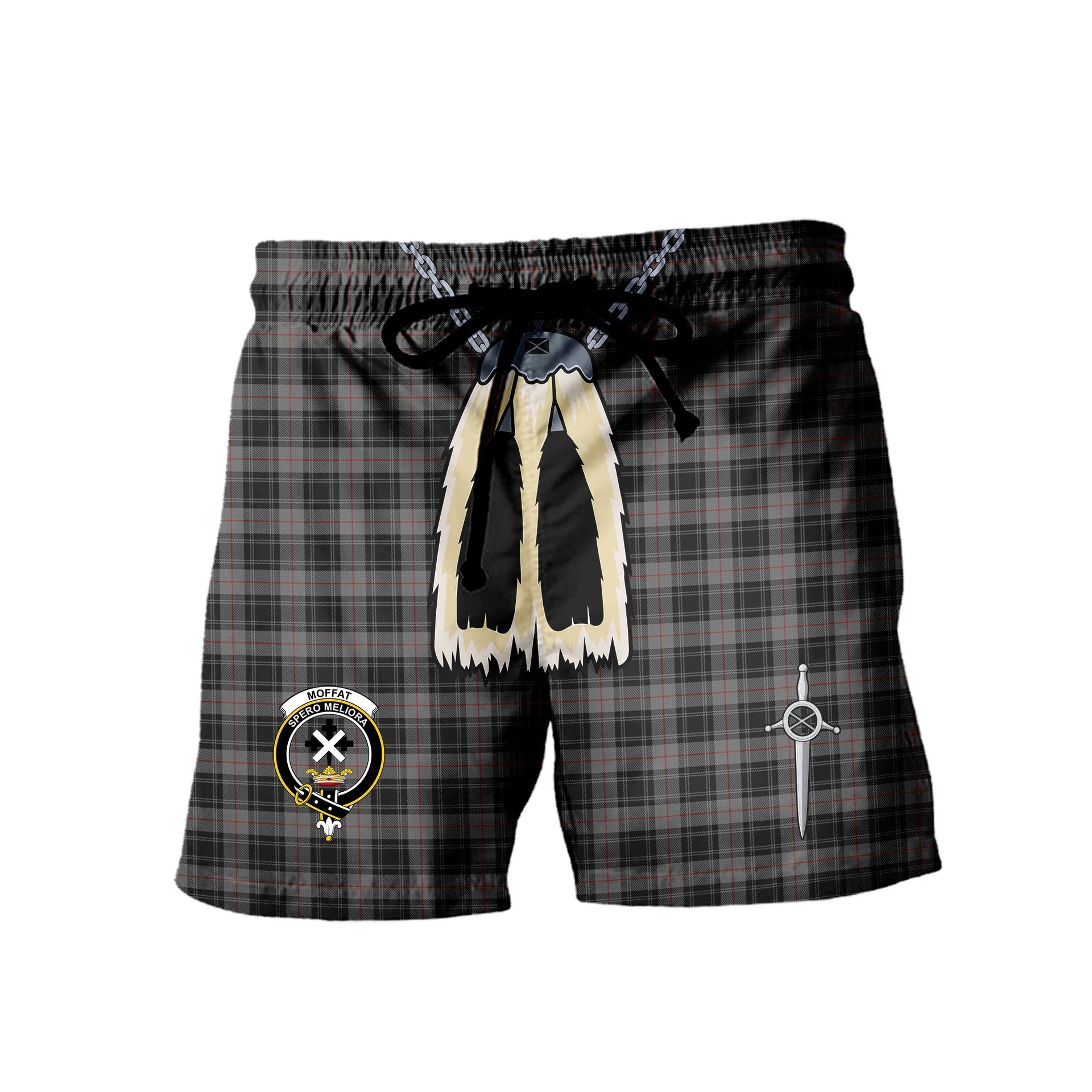 ScotsTee Shop Scottish Moffat 1984 Clan Crest Men's Highland Kilt Sporran Tartan Shorts