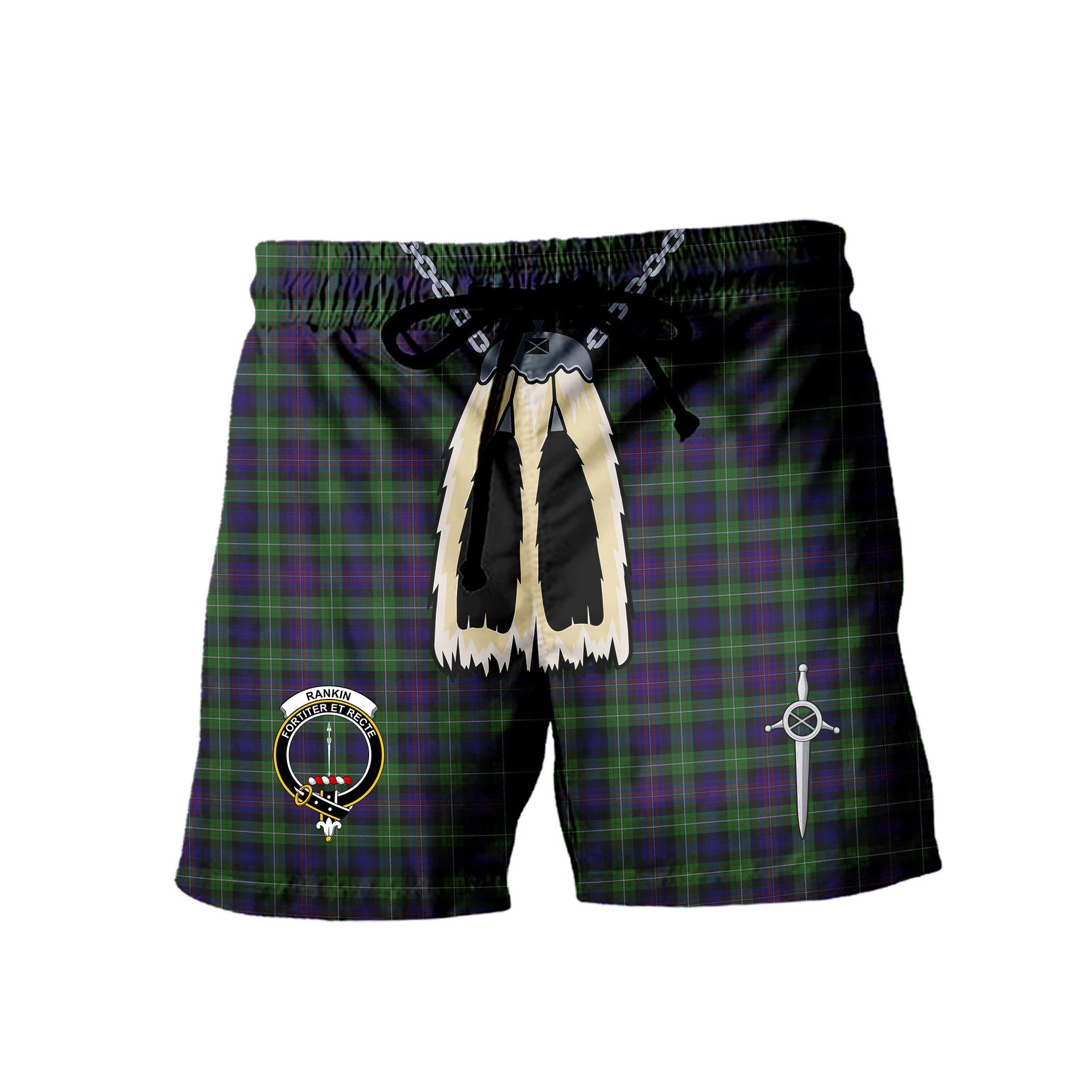 ScotsTee Shop Scottish Rankin Dalgleish Clan Crest Men's Highland Kilt Sporran Tartan Shorts