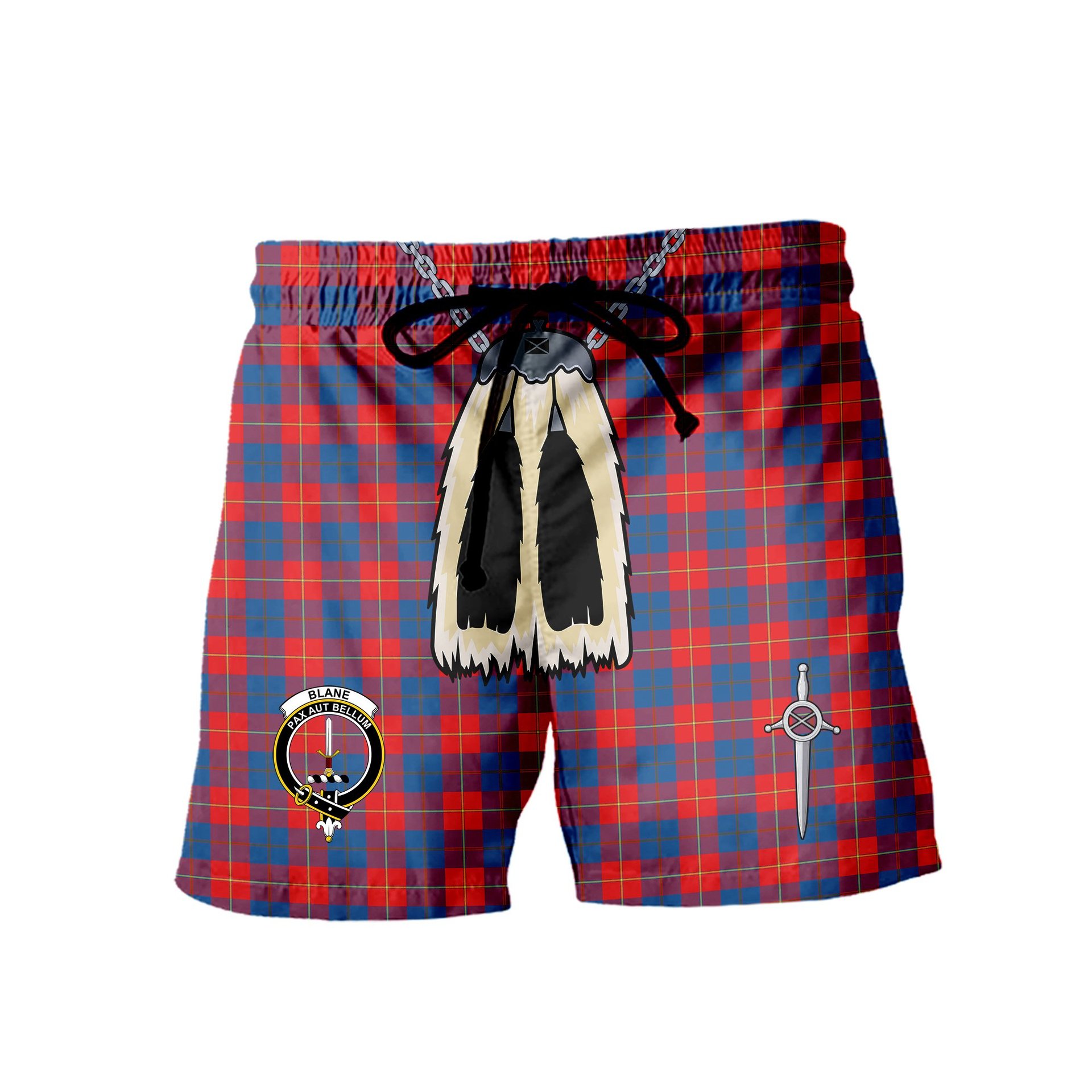 ScotsTee Shop Scottish Blane Clan Crest Men's Highland Kilt Sporran Tartan Shorts