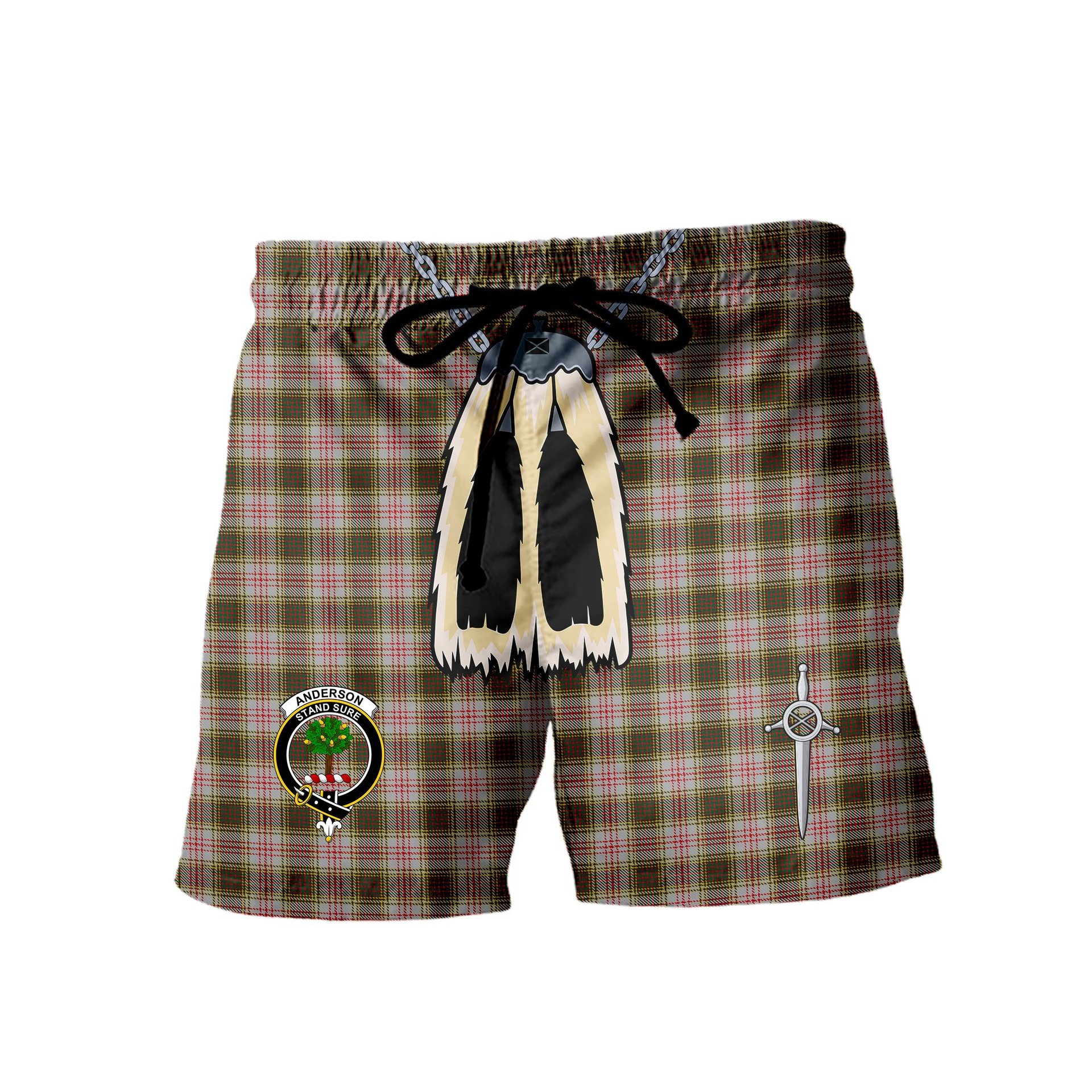 ScotsTee Shop Scottish Anderson Dress Clan Crest Men's Highland Kilt Sporran Tartan Shorts