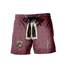 ScotsTee Shop Scottish Burnett Hunting Modern Clan Crest Men's Highland Kilt Sporran Tartan Shorts