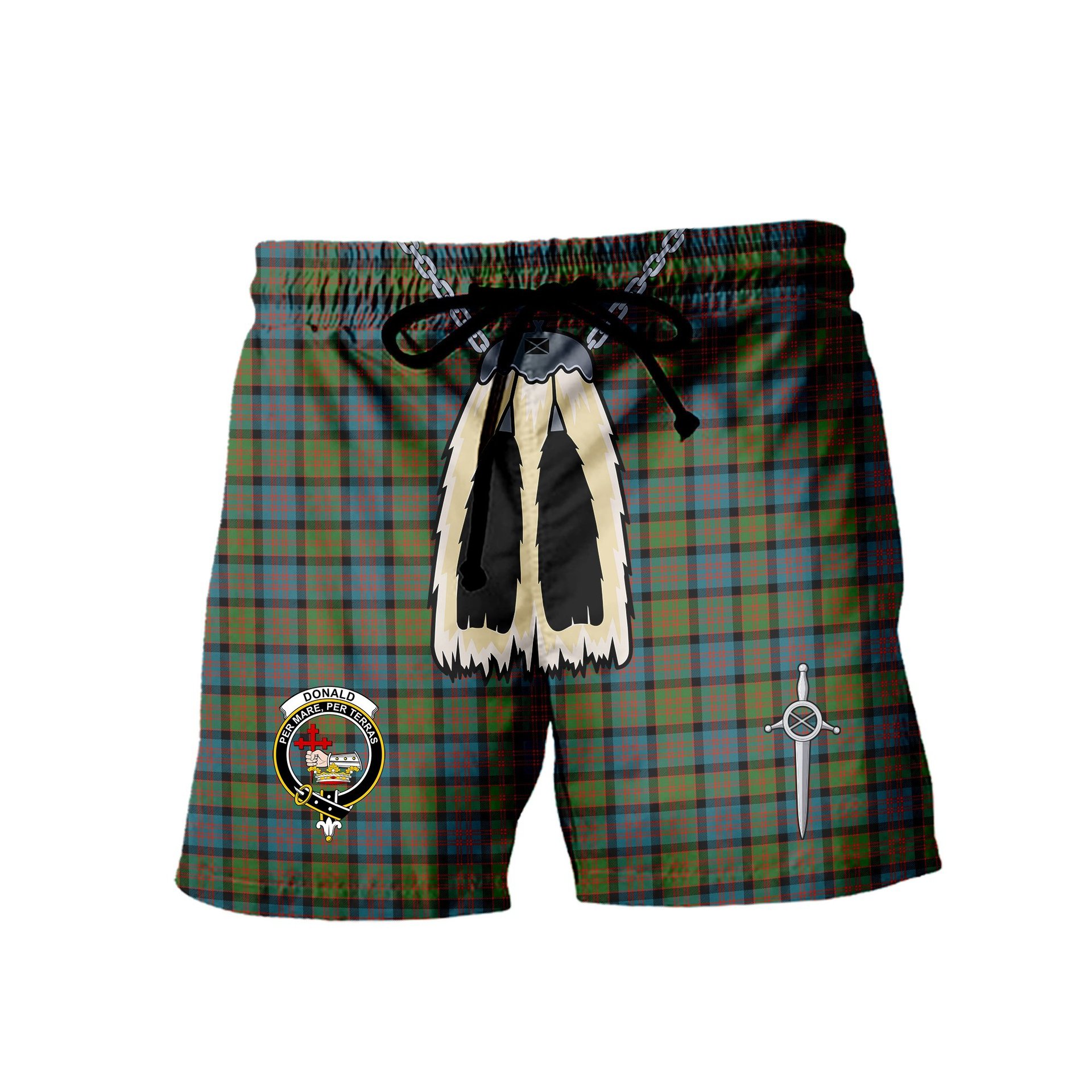 ScotsTee Shop Scottish Donald Ancient Clan Crest Men's Highland Kilt Sporran Tartan Shorts
