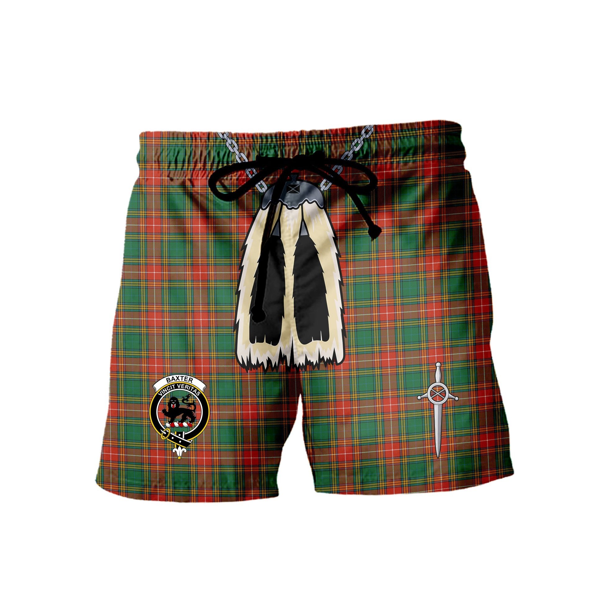 ScotsTee Shop Scottish Baxter Ancient Clan Crest Men's Highland Kilt Sporran Tartan Shorts