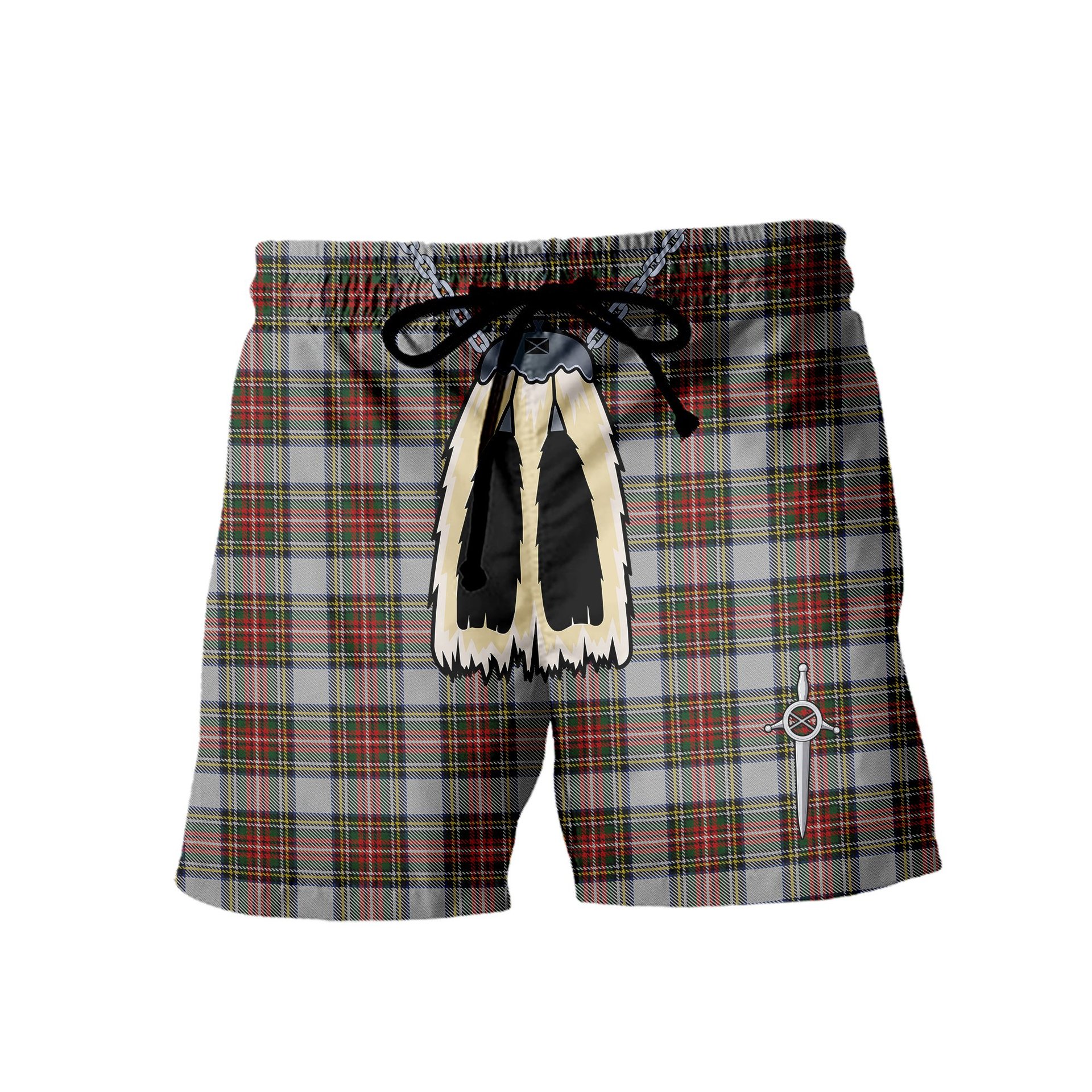 ScotsTee Shop Scottish Stewart Dress Men's Highland Kilt Sporran Tartan Shorts