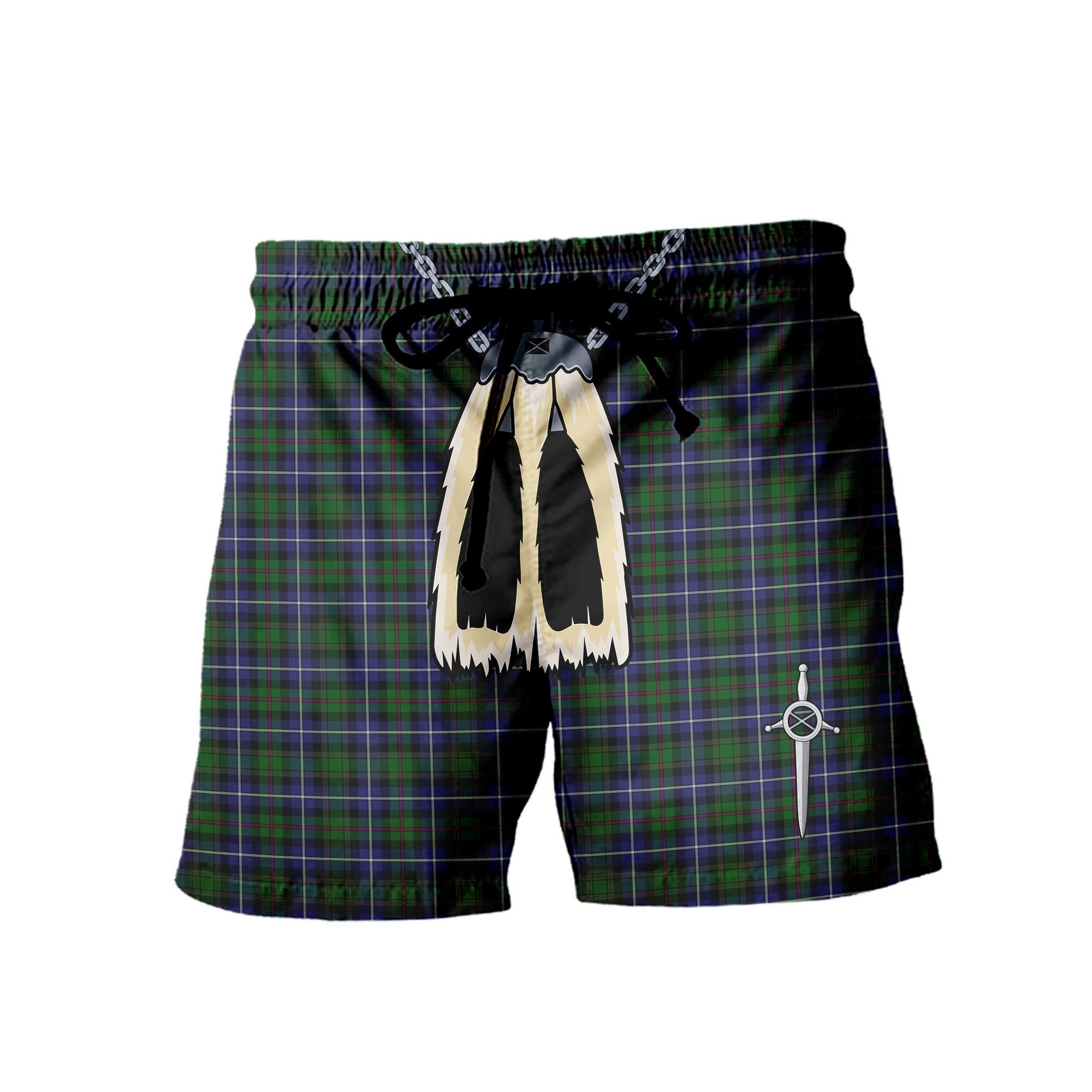 ScotsTee Shop Scottish MacRae Hunting Wilsons Men's Highland Kilt Sporran Tartan Shorts