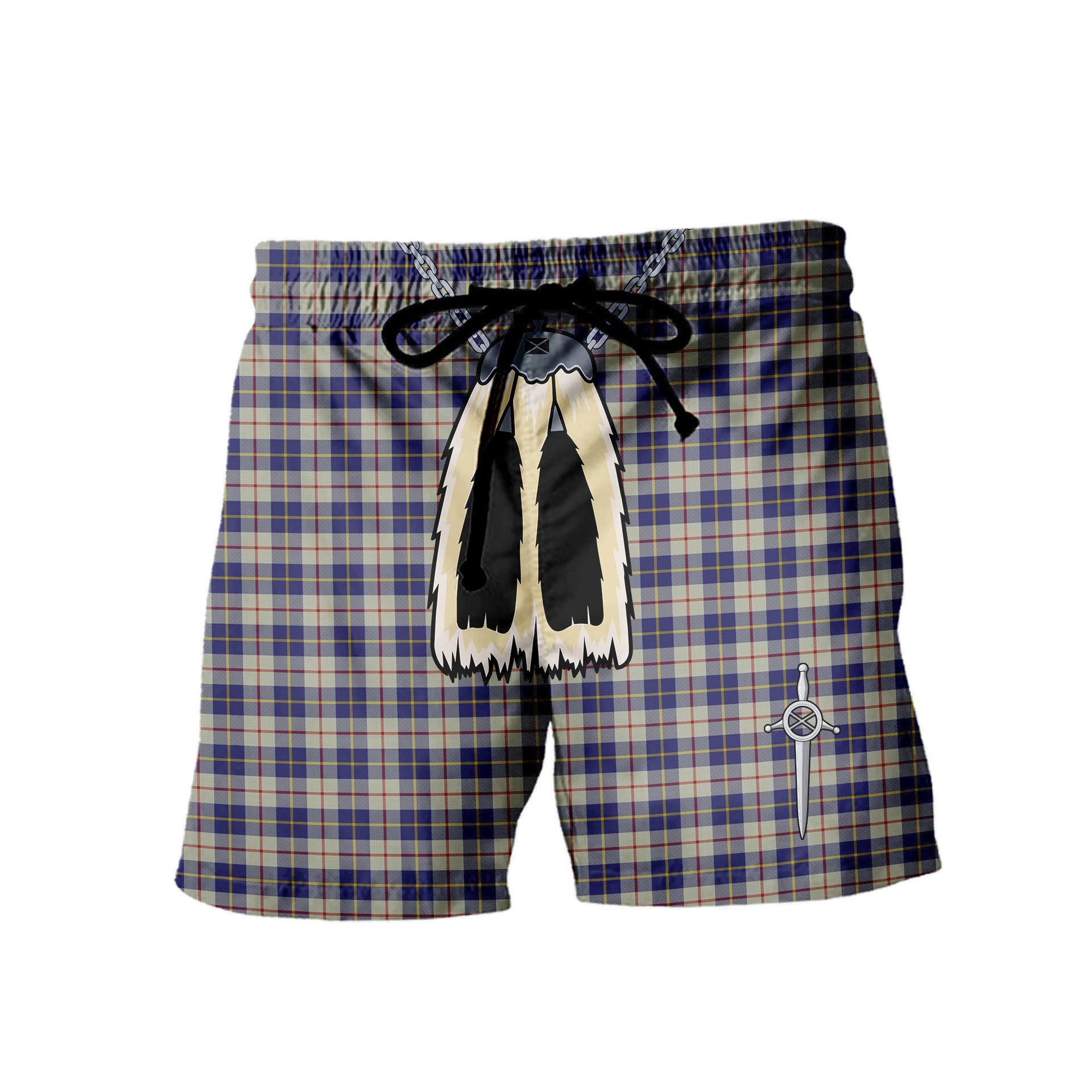ScotsTee Shop Scottish MacRae of Conchra Men's Highland Kilt Sporran Tartan Shorts