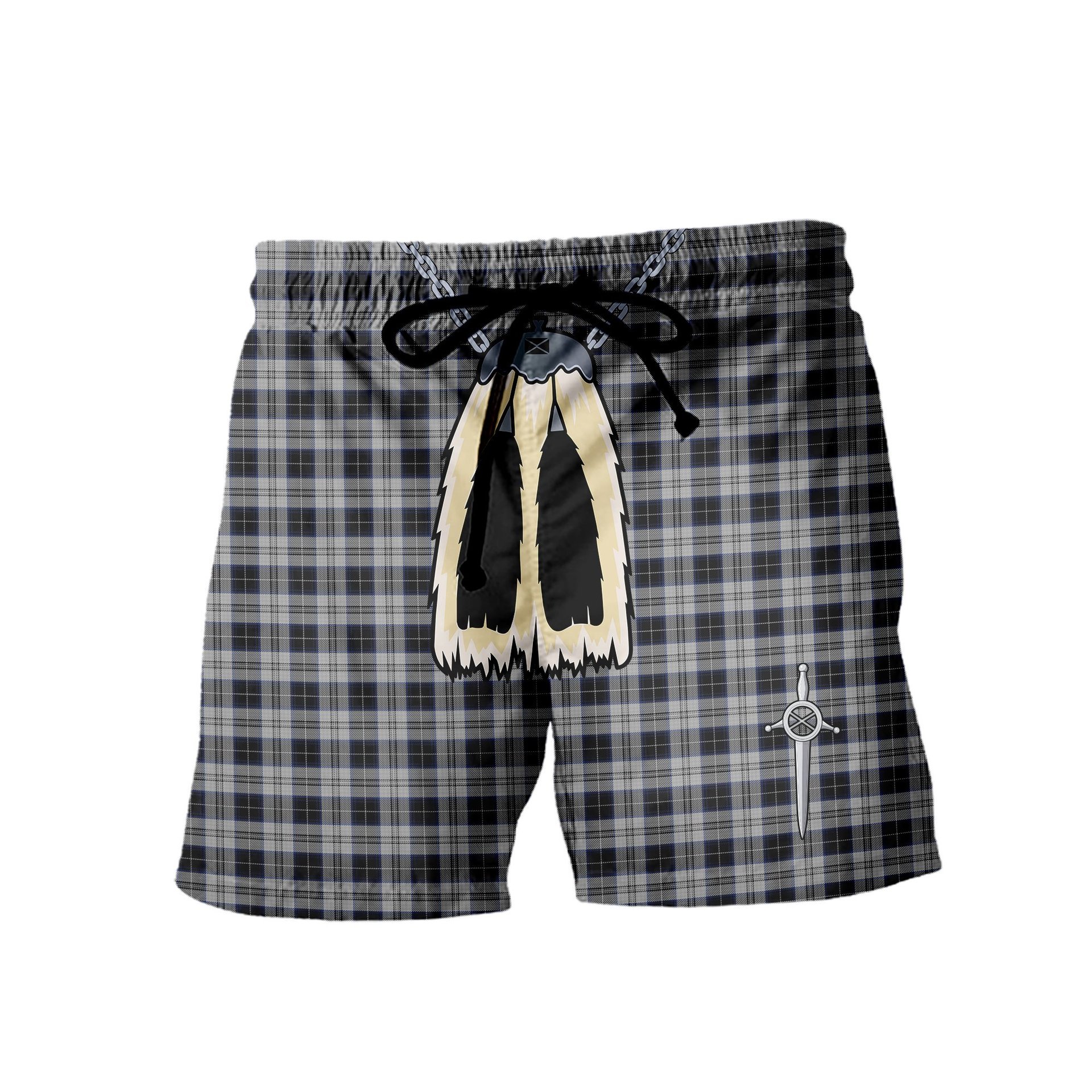 ScotsTee Shop Scottish Menzies Black Dress Men's Highland Kilt Sporran Tartan Shorts