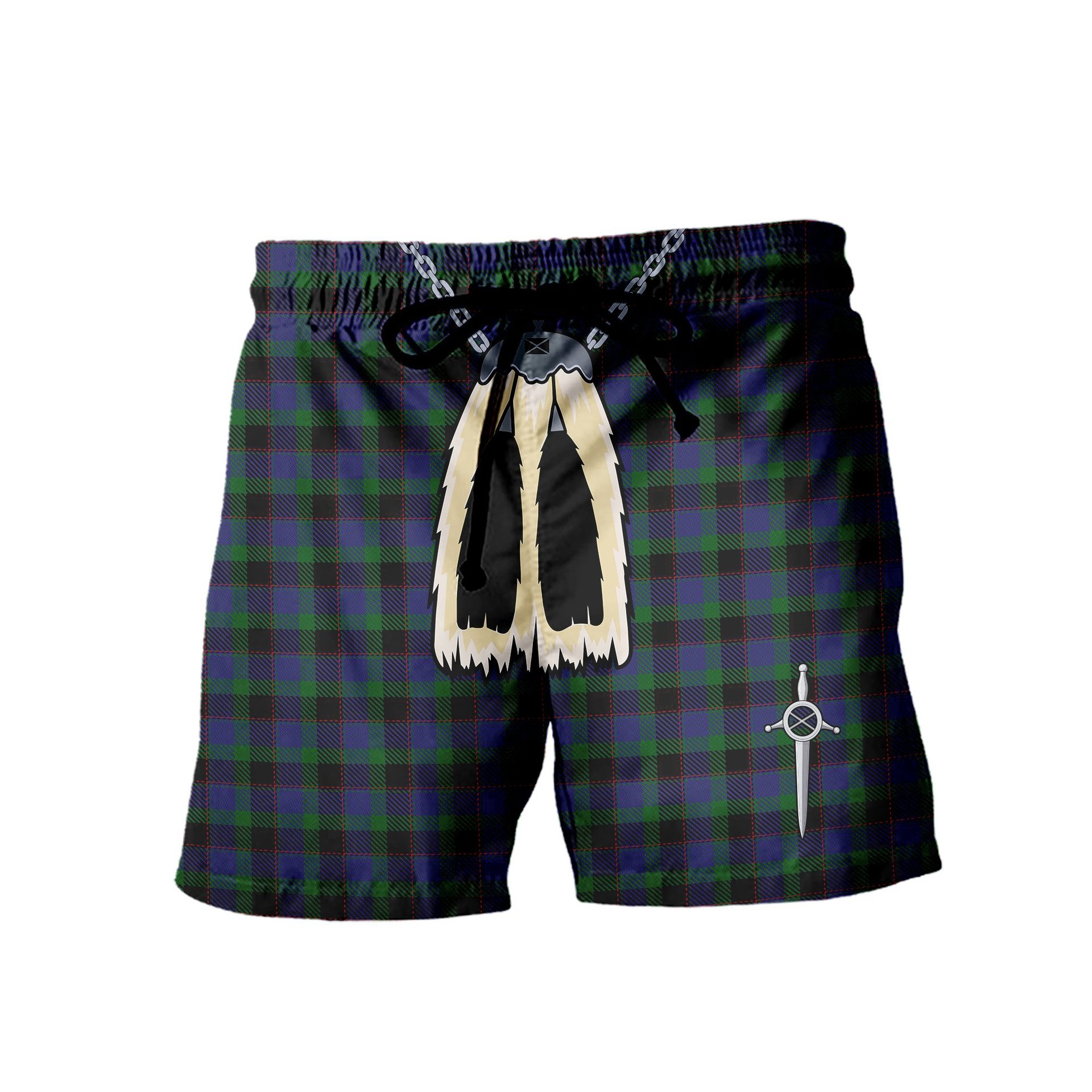 ScotsTee Shop Scottish Meoni Men's Highland Kilt Sporran Tartan Shorts