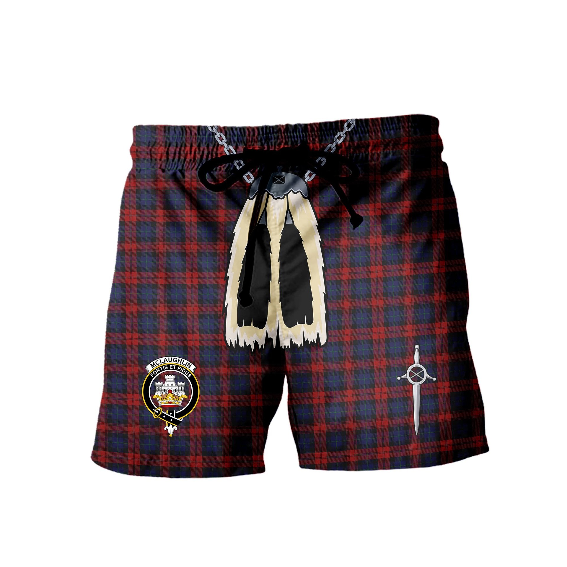 ScotsTee Shop Scottish McLaughlin Clan Crest Men's Highland Kilt Sporran Tartan Shorts