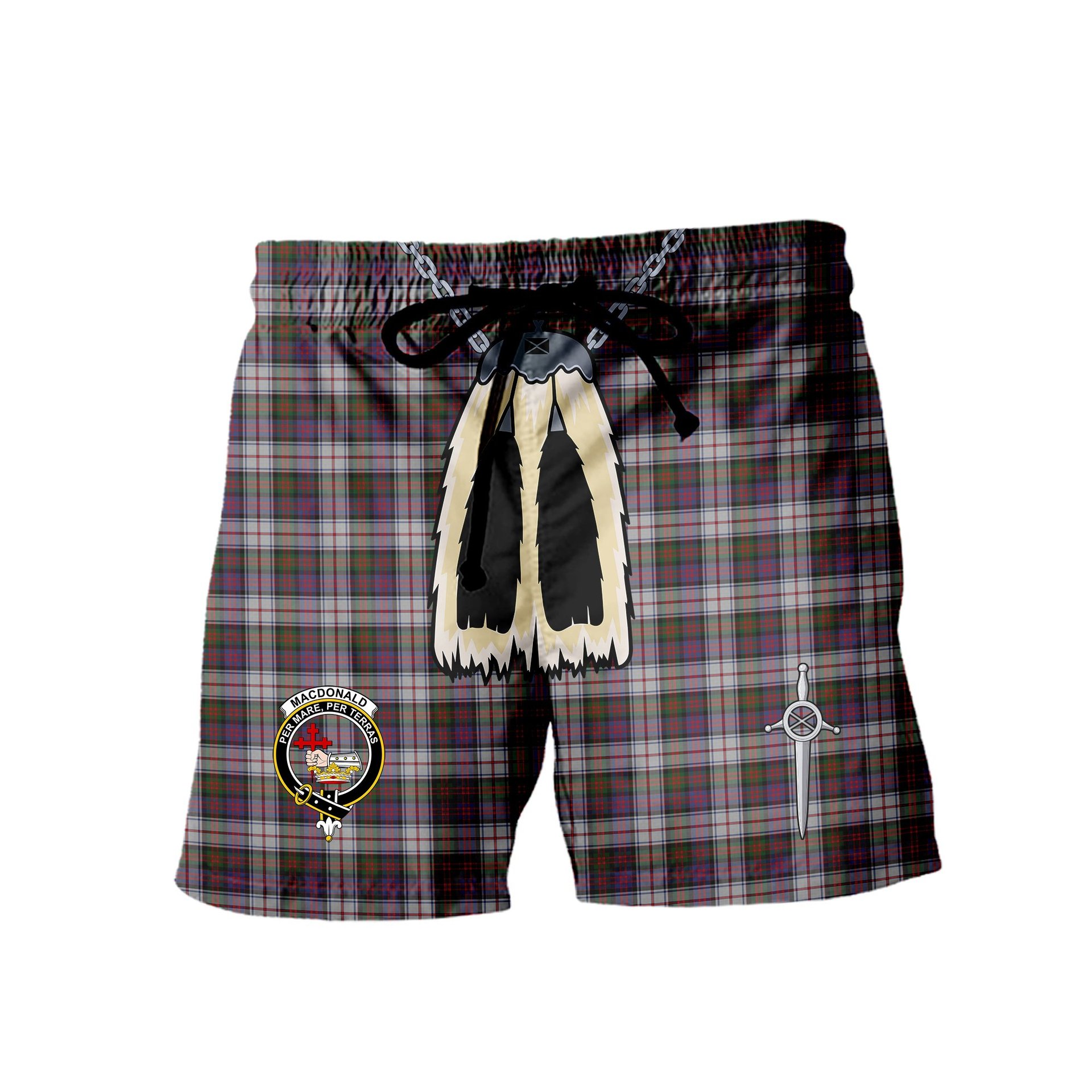 ScotsTee Shop Scottish MacDonald Dress Modern Clan Crest Men's Highland Kilt Sporran Tartan Shorts