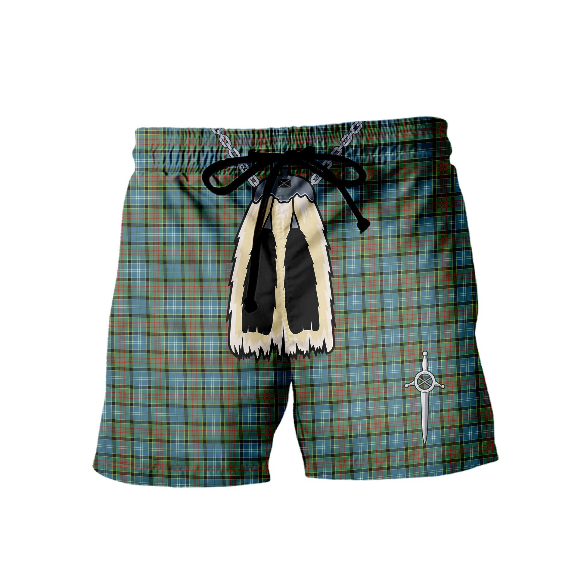 ScotsTee Shop Scottish Pasley District Men's Highland Kilt Sporran Tartan Shorts