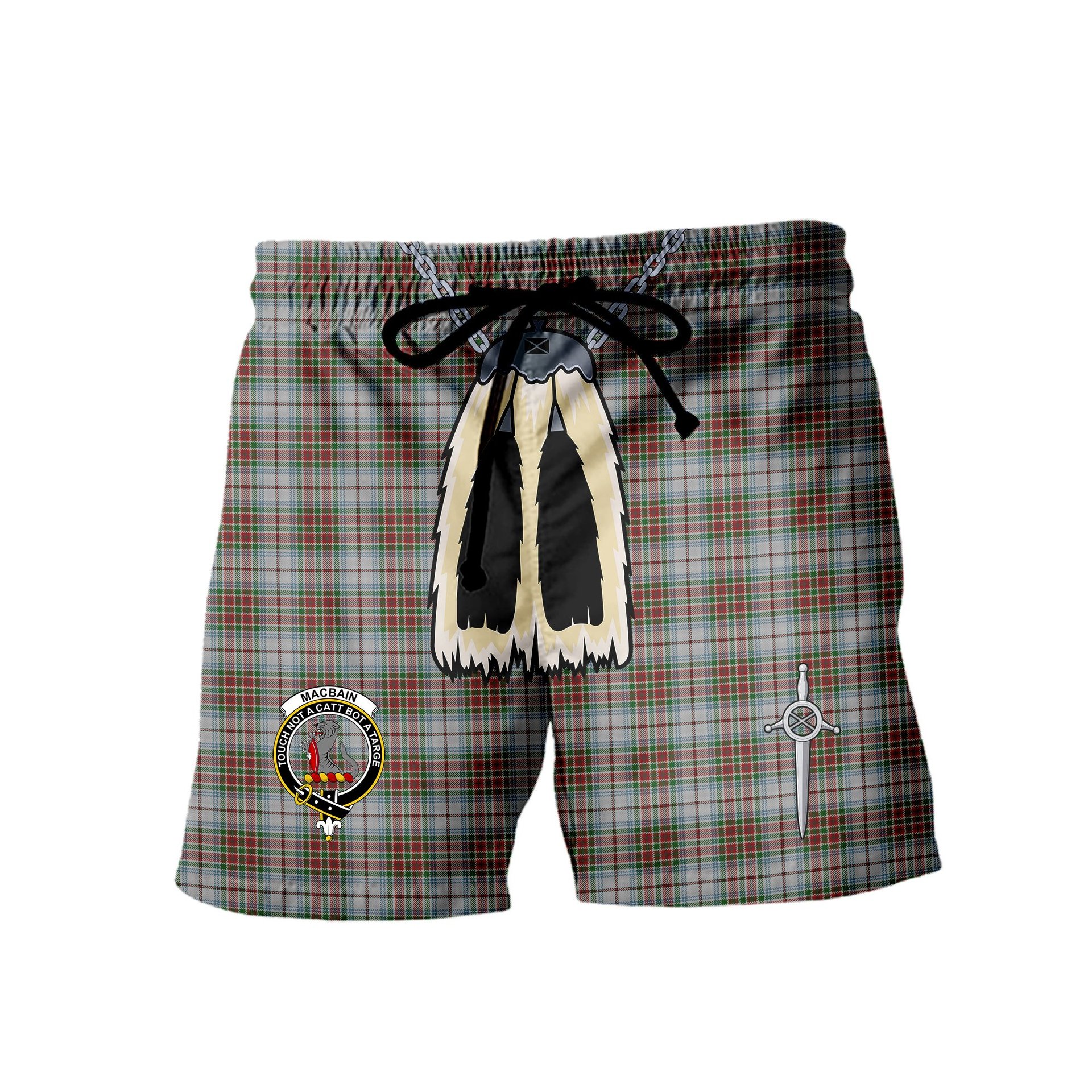 ScotsTee Shop Scottish MacBain Dress Clan Crest Men's Highland Kilt Sporran Tartan Shorts