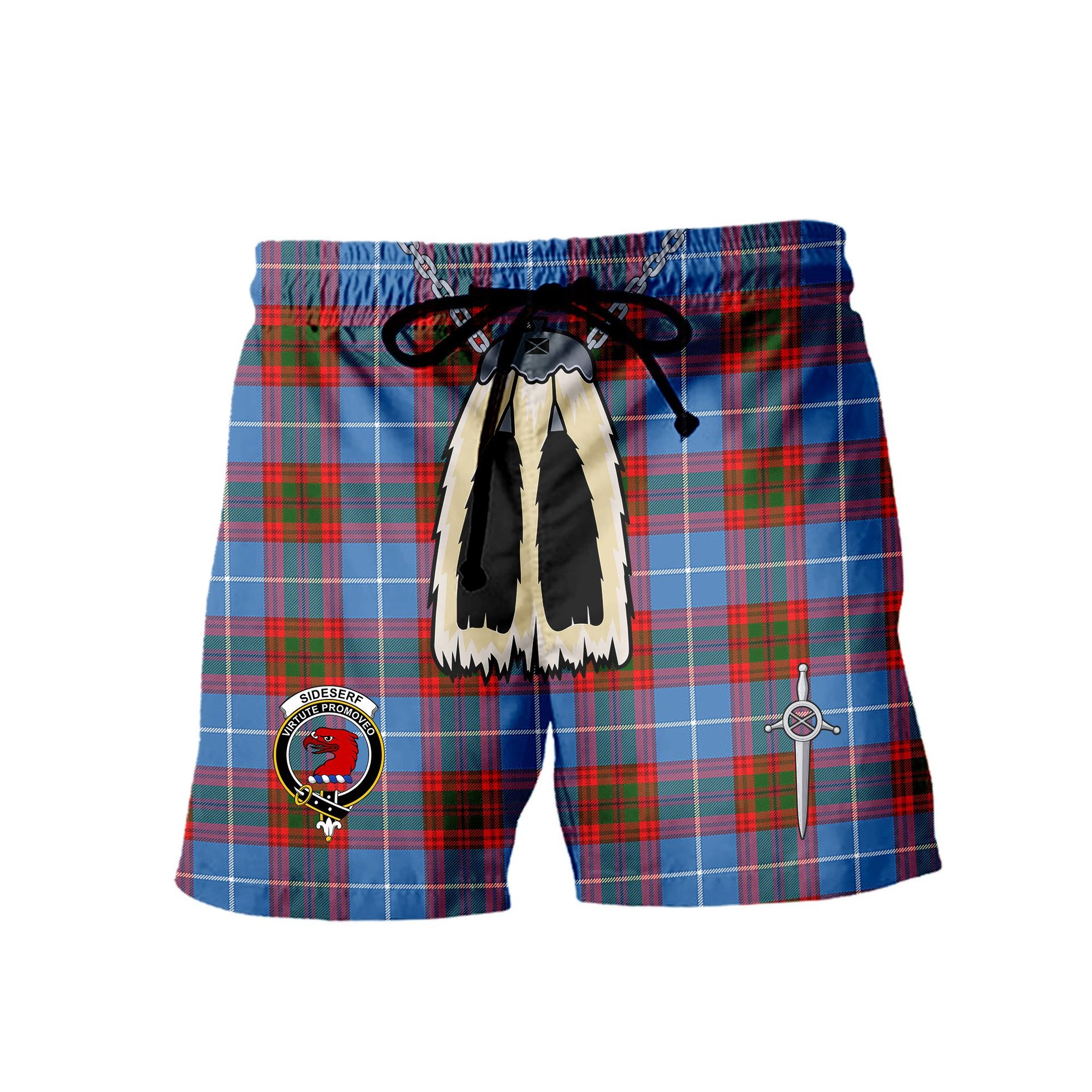 ScotsTee Shop Scottish Sideserf Clan Crest Men's Highland Kilt Sporran Tartan Shorts