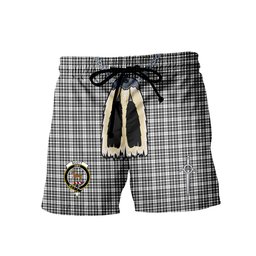ScotsTee Shop Scottish Scott Black White Clan Crest Men's Highland Kilt Sporran Tartan Shorts