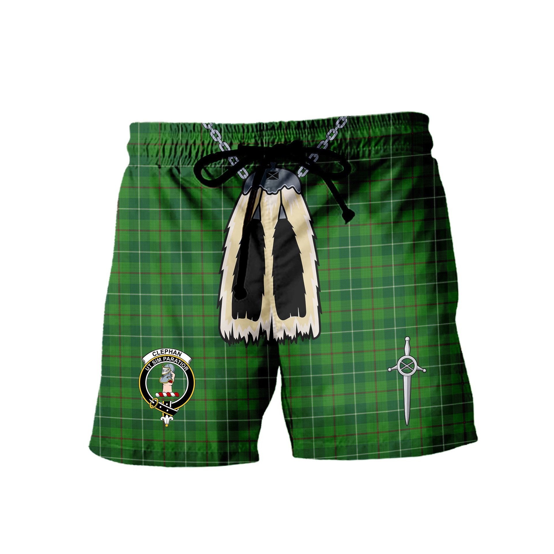 ScotsTee Shop Scottish Clephan Clan Crest Men's Highland Kilt Sporran Tartan Shorts