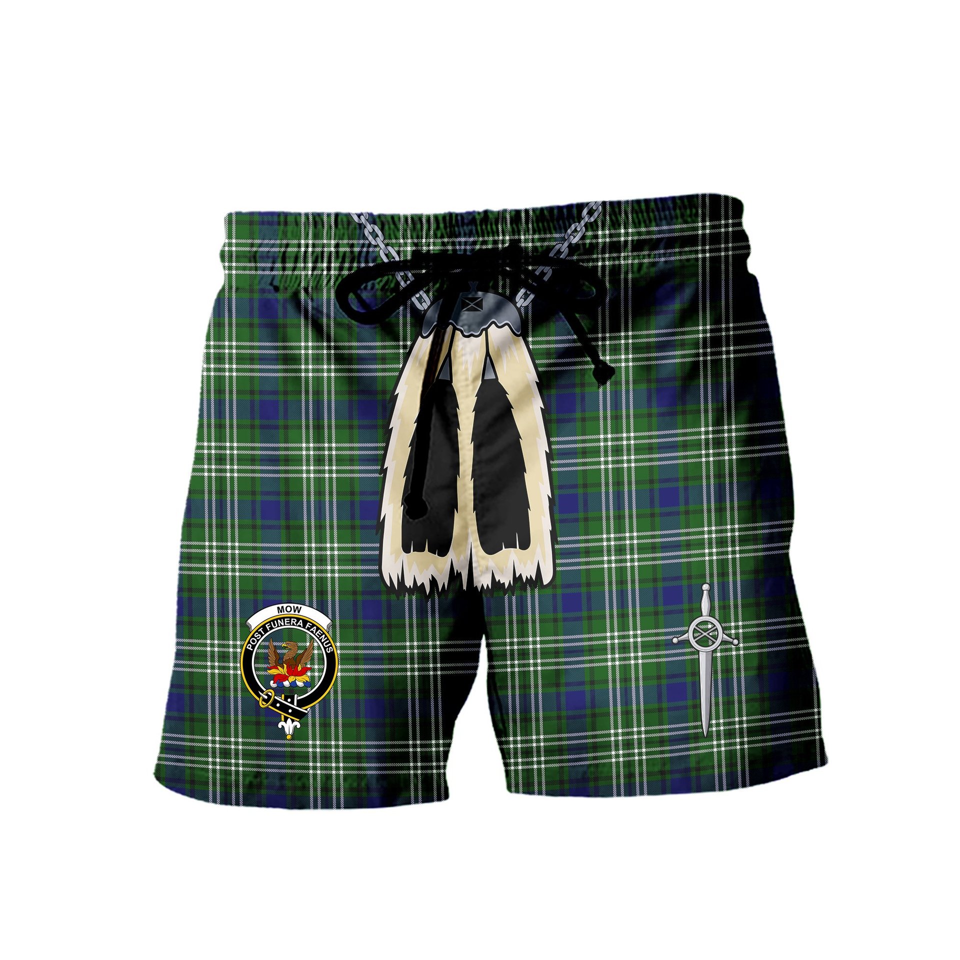 ScotsTee Shop Scottish Mow Clan Crest Men's Highland Kilt Sporran Tartan Shorts