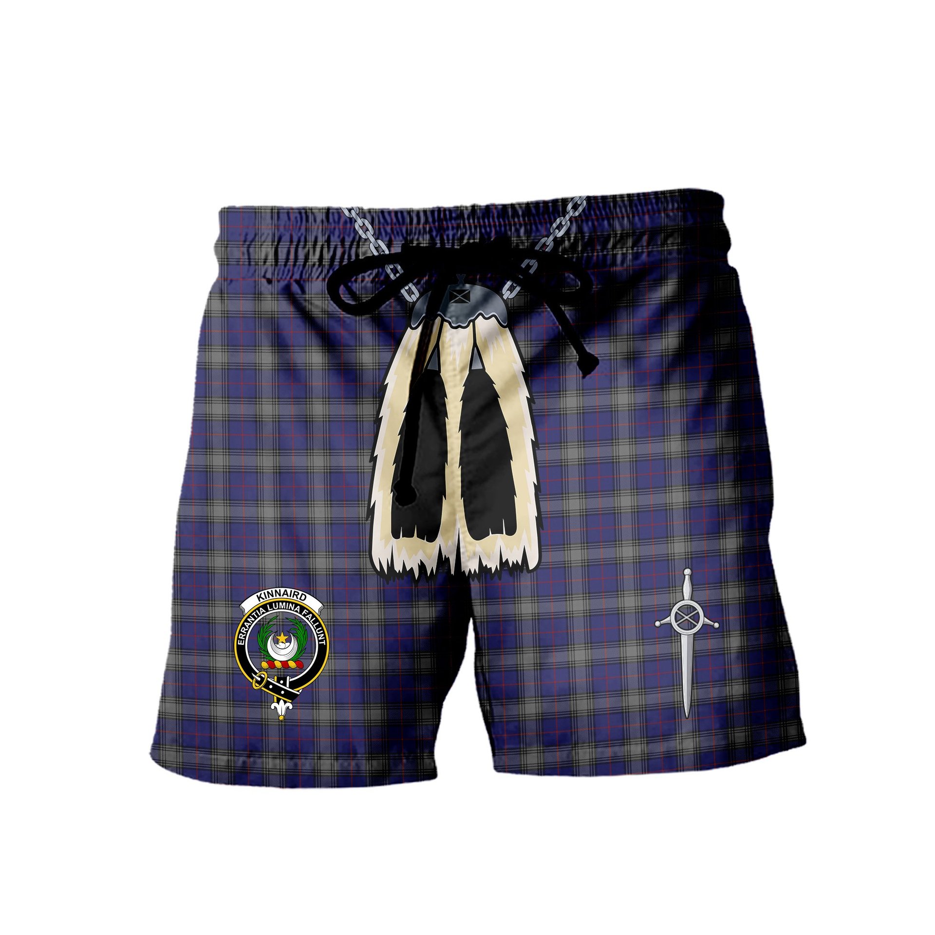 ScotsTee Shop Scottish Kinnaird Clan Crest Men's Highland Kilt Sporran Tartan Shorts