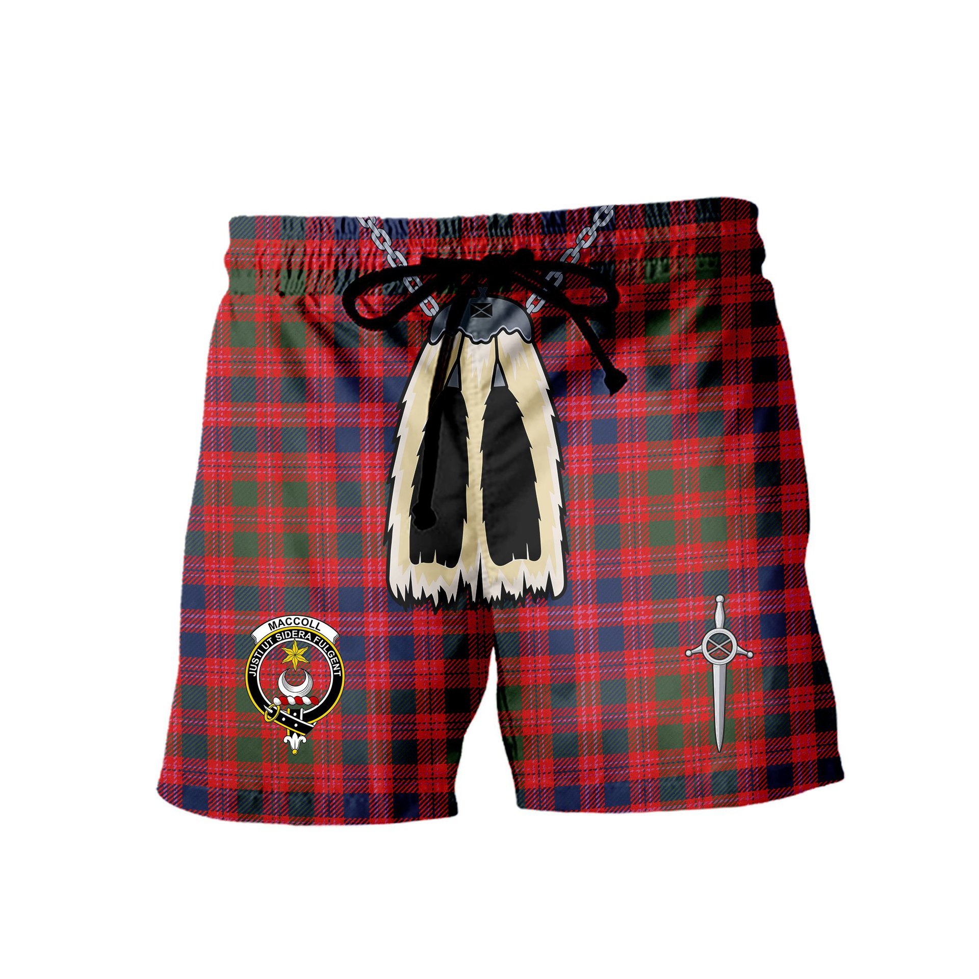 ScotsTee Shop Scottish MacColl Old Modern Clan Crest Men's Highland Kilt Sporran Tartan Shorts