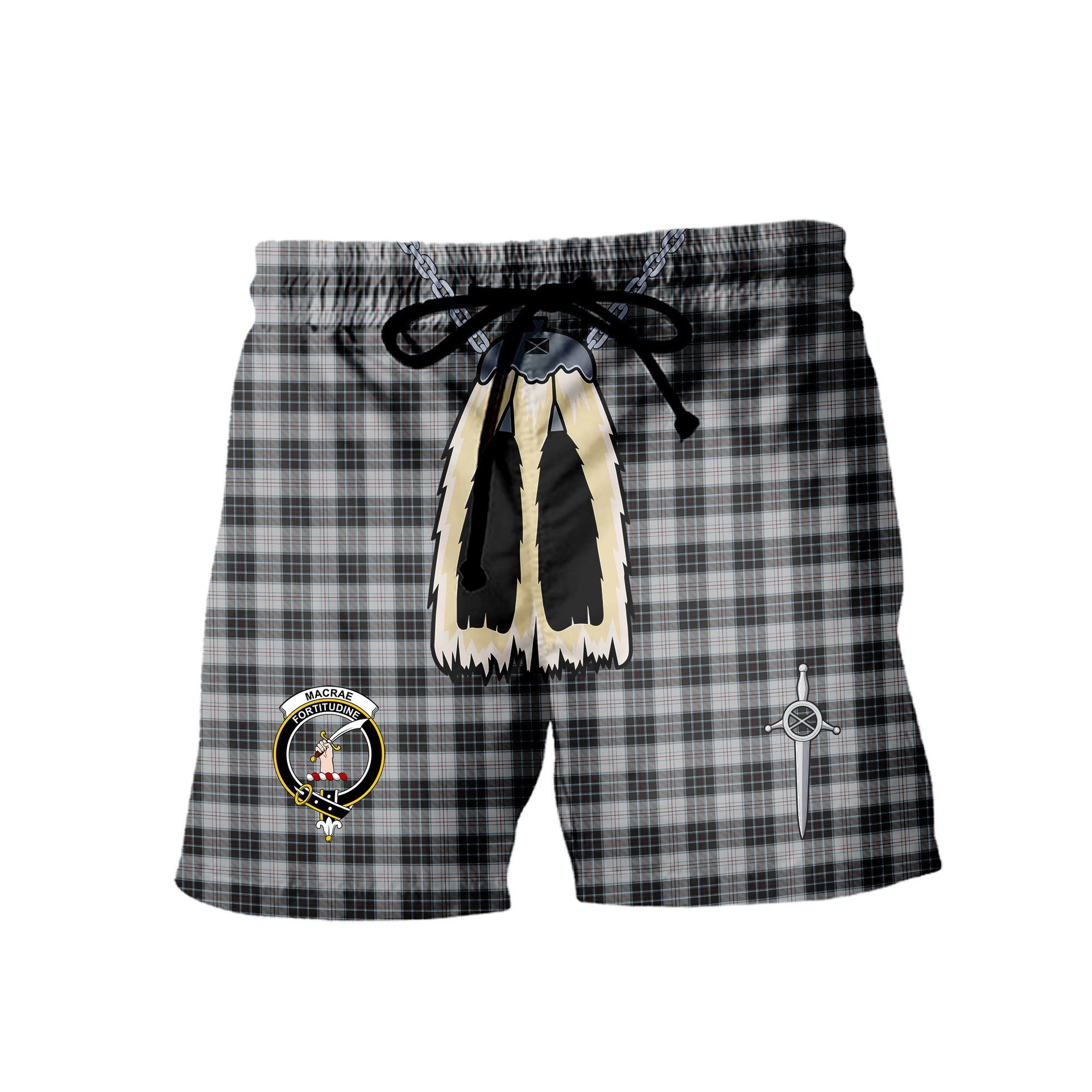 ScotsTee Shop Scottish MacRae Dress Clan Crest Men's Highland Kilt Sporran Tartan Shorts