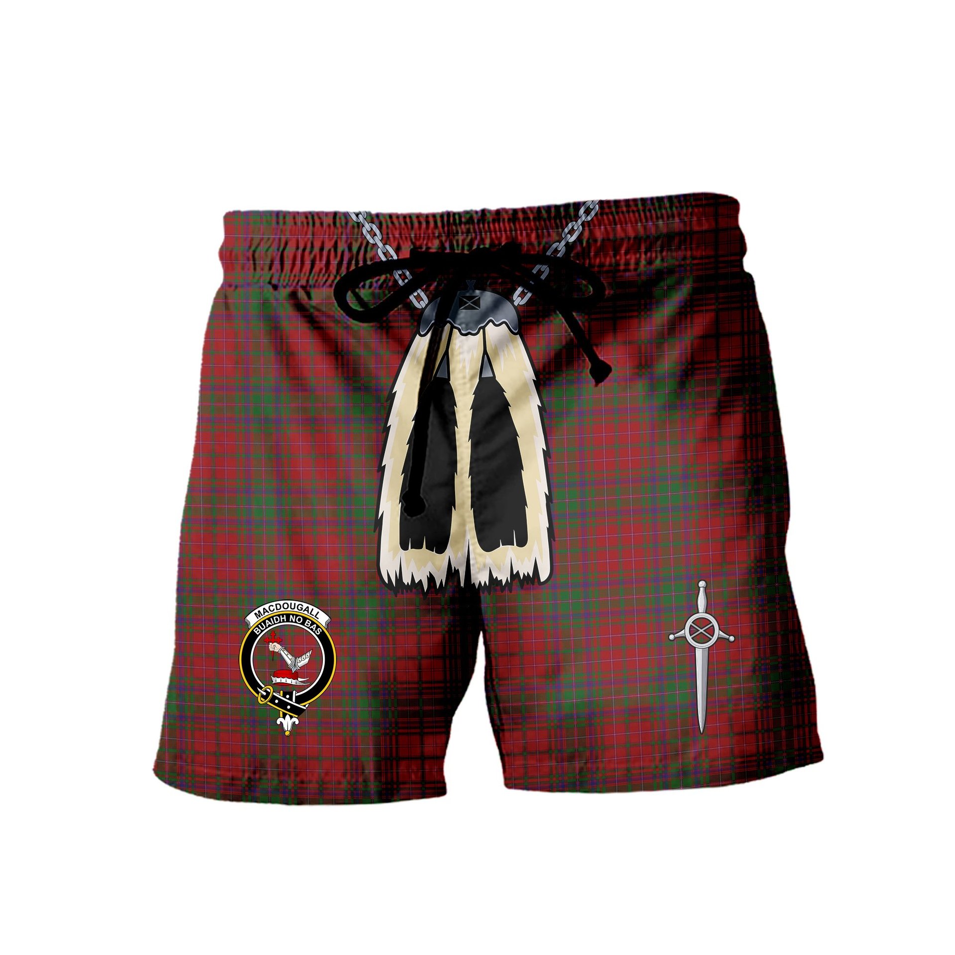 ScotsTee Shop Scottish MacDougall Clan Crest Men's Highland Kilt Sporran Tartan Shorts