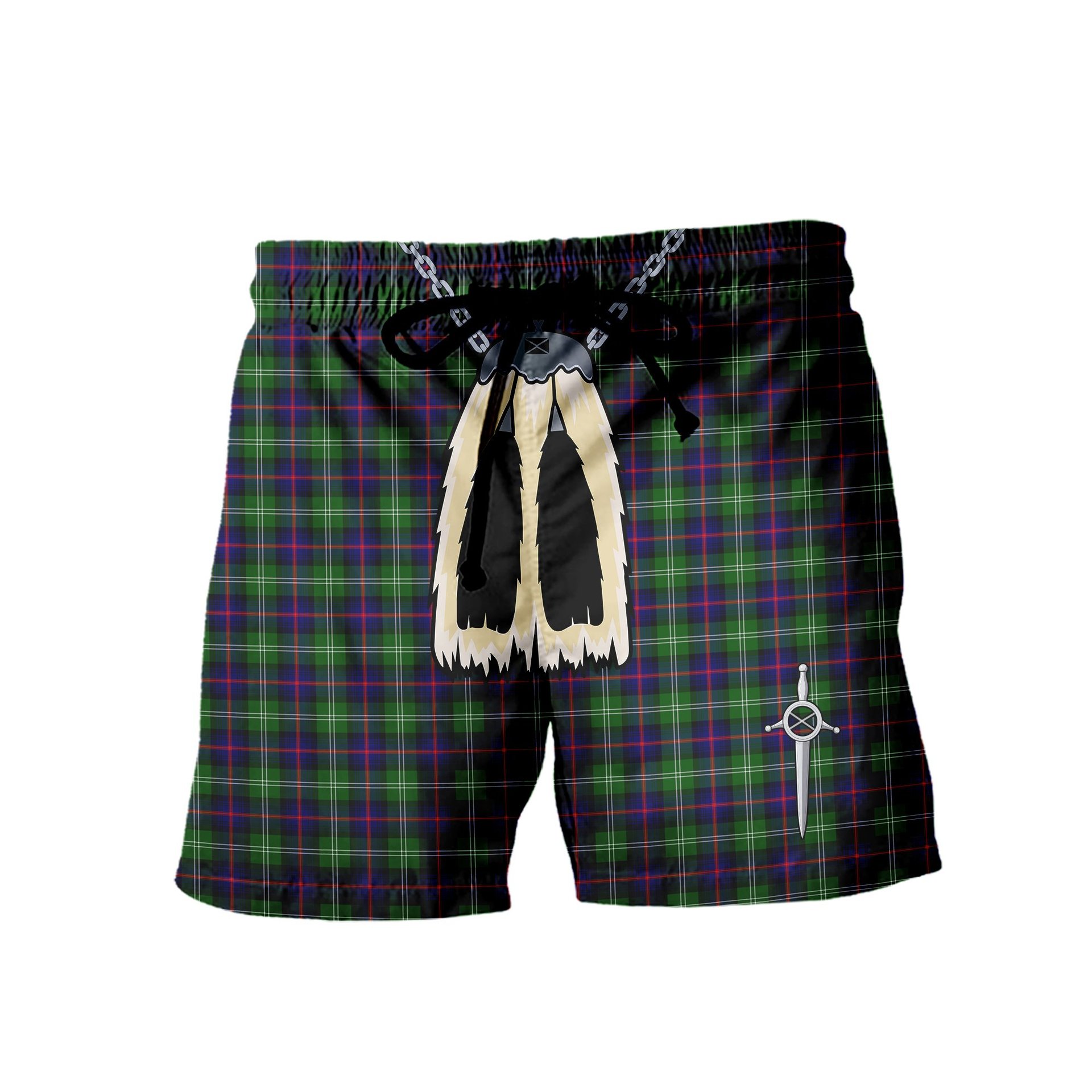 ScotsTee Shop Scottish Sutherland Modern Men's Highland Kilt Sporran Tartan Shorts