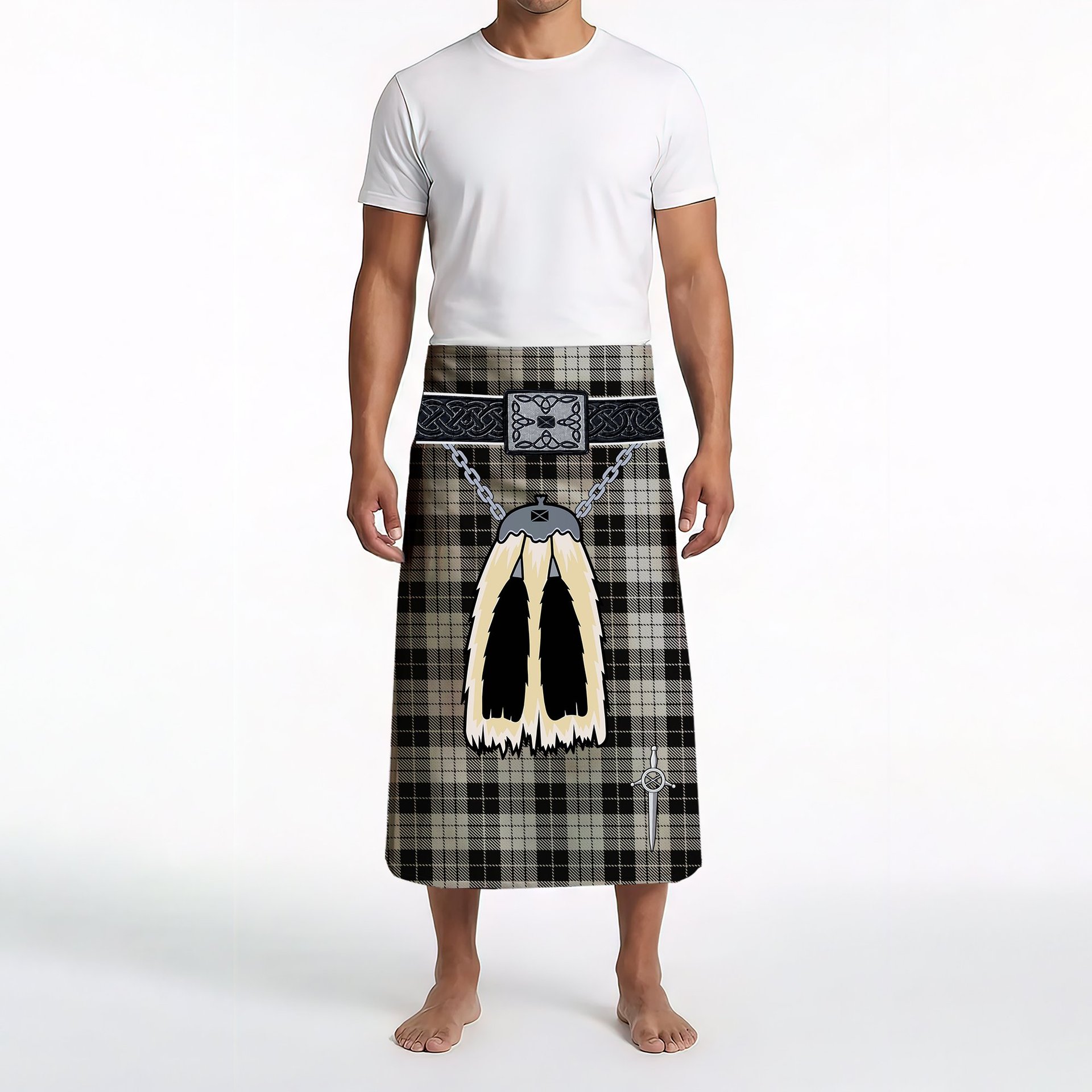 ScotsTee Shop Scottish MacLeod Black and White Clan Highland Kilt Sporran Tartan Beach Towel