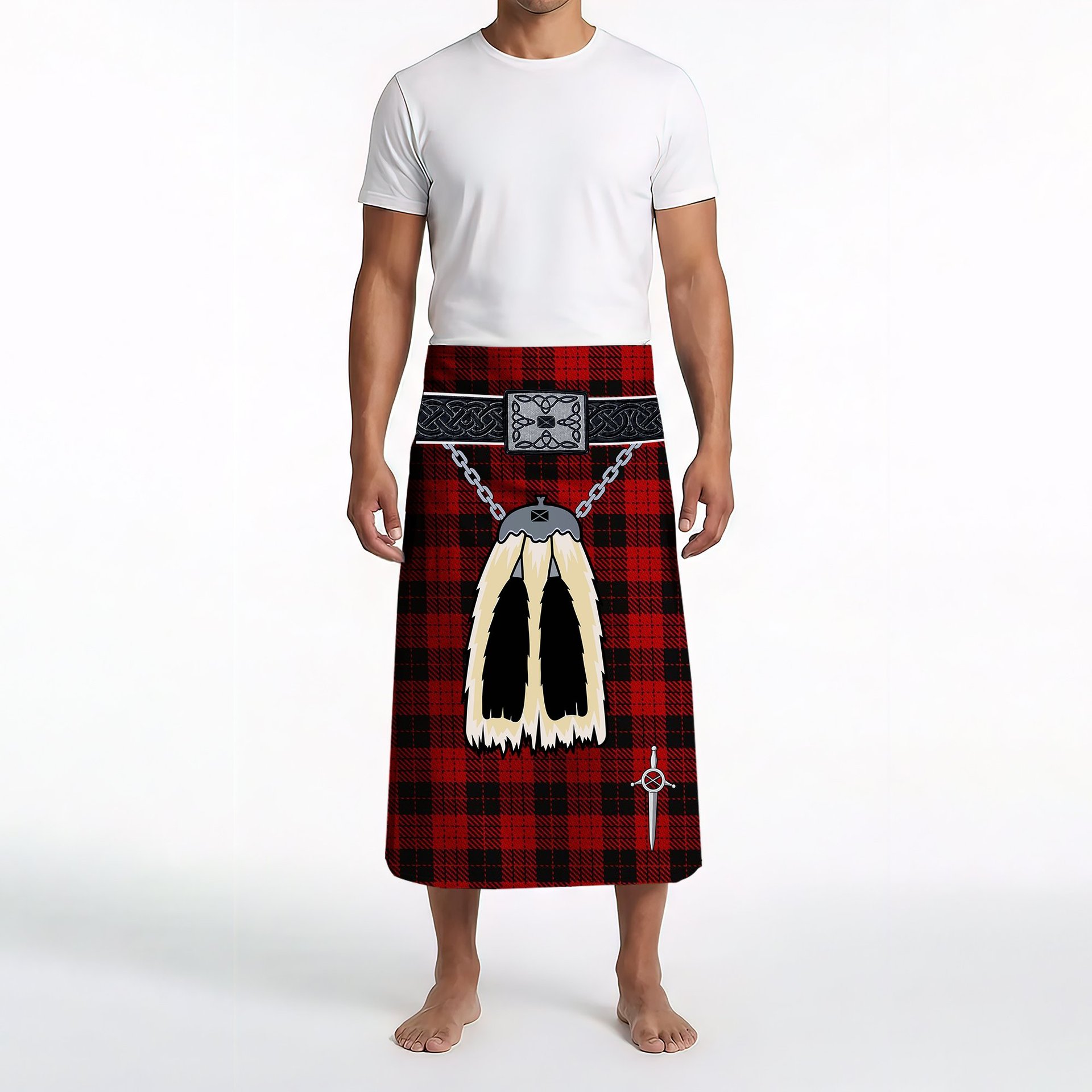 ScotsTee Shop Scottish MacLeod Black and Red Clan Highland Kilt Sporran Tartan Beach Towel