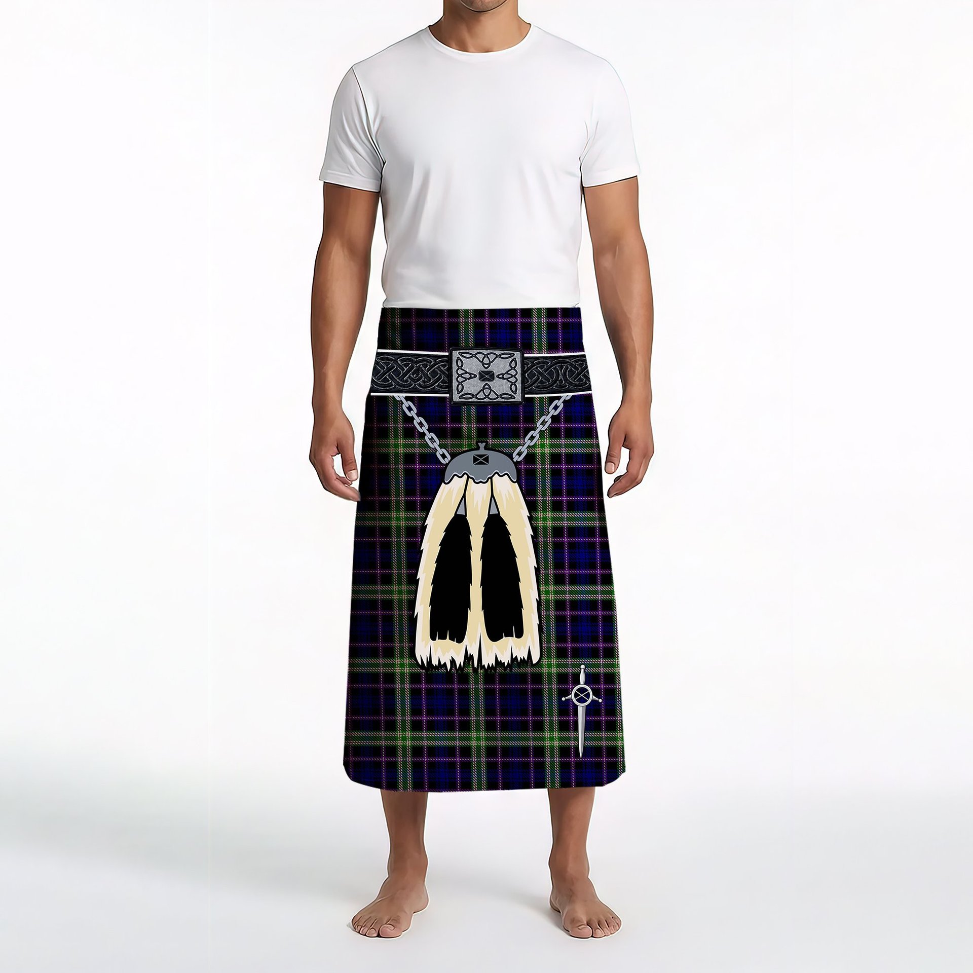 ScotsTee Shop Scottish MacKusick Clan Highland Kilt Sporran Tartan Beach Towel