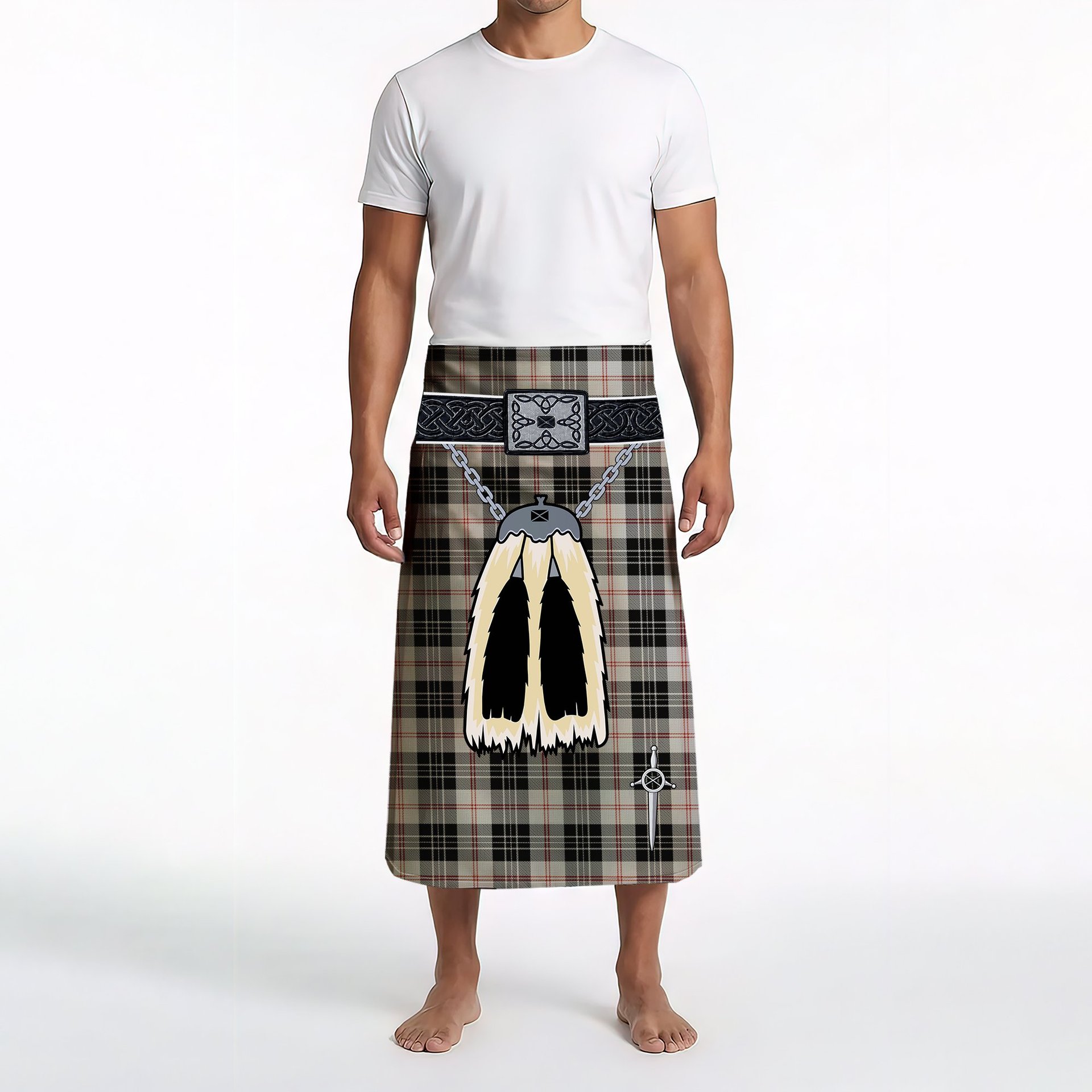 ScotsTee Shop Scottish MacPherson of Cluny Black and White Clan Highland Kilt Sporran Tartan Beach Towel