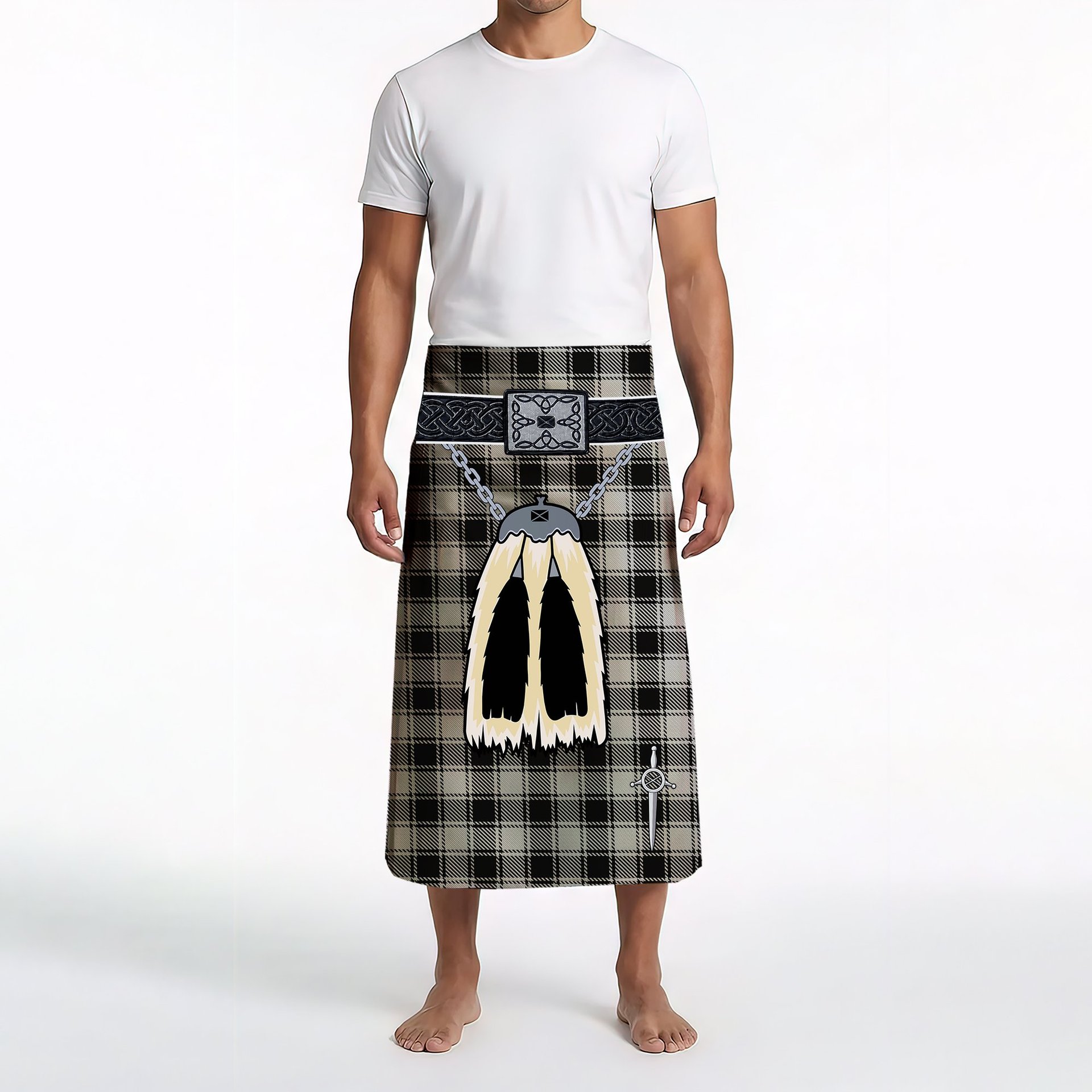 ScotsTee Shop Scottish MacPhee Black and White Clan Highland Kilt Sporran Tartan Beach Towel