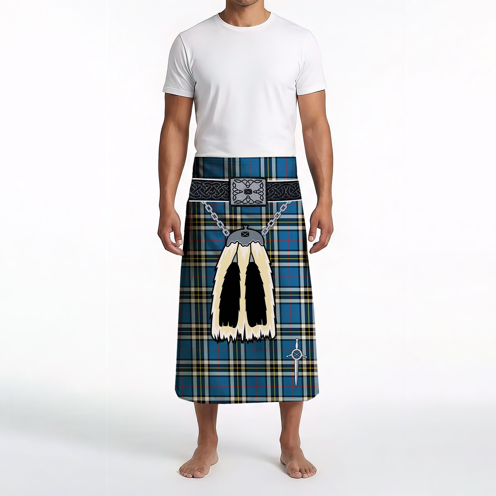ScotsTee Shop Scottish Thomson Blue Clan Highland Kilt Sporran Tartan Beach Towel