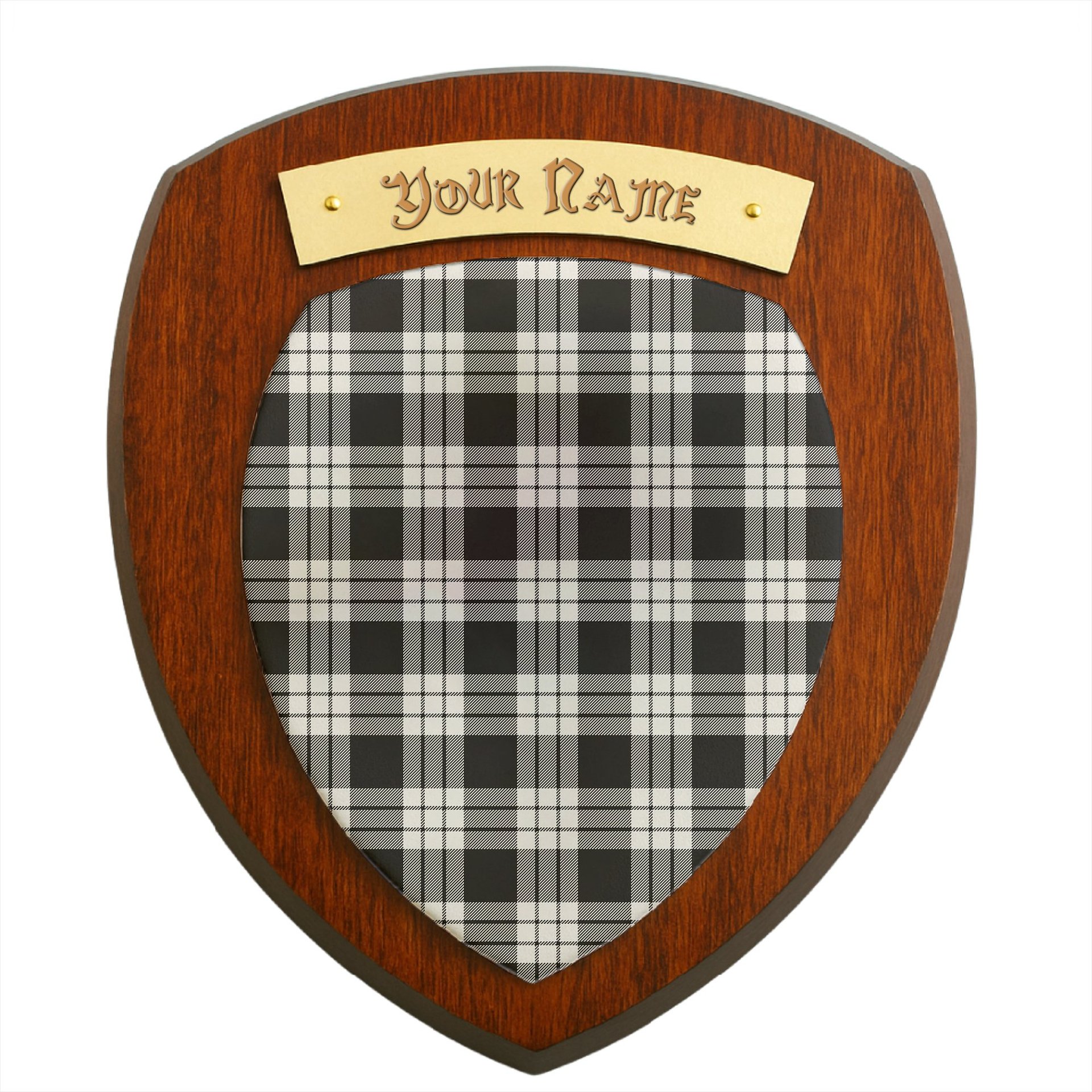 ScotsTee Shop Scottish MacFarlane Black White Clan Tartan Wooden Wall Plaque Personalize with Your Name