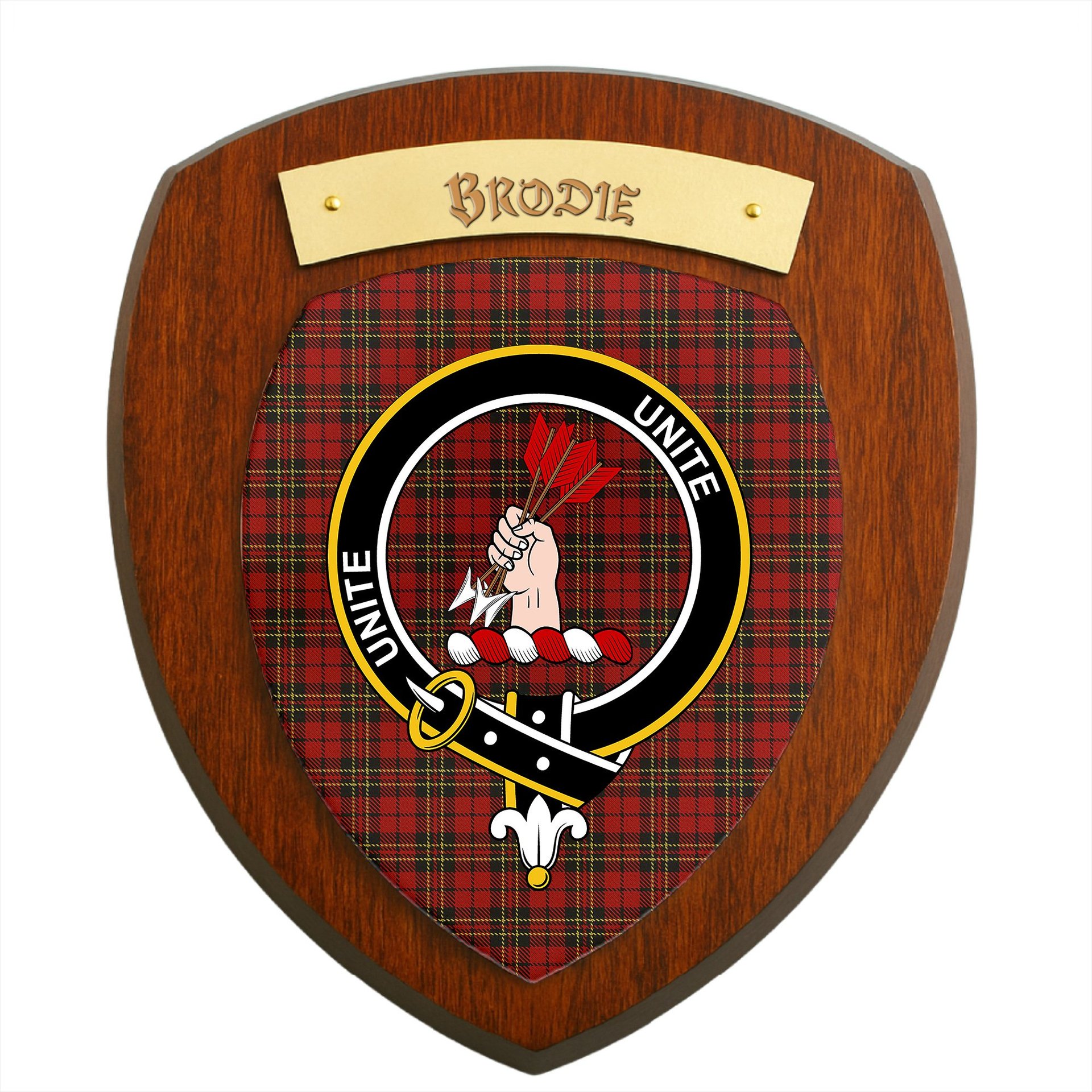 ScotsTee Shop Scottish Brodie Clan Crest Scottish Tartan Wooden Wall Plaque