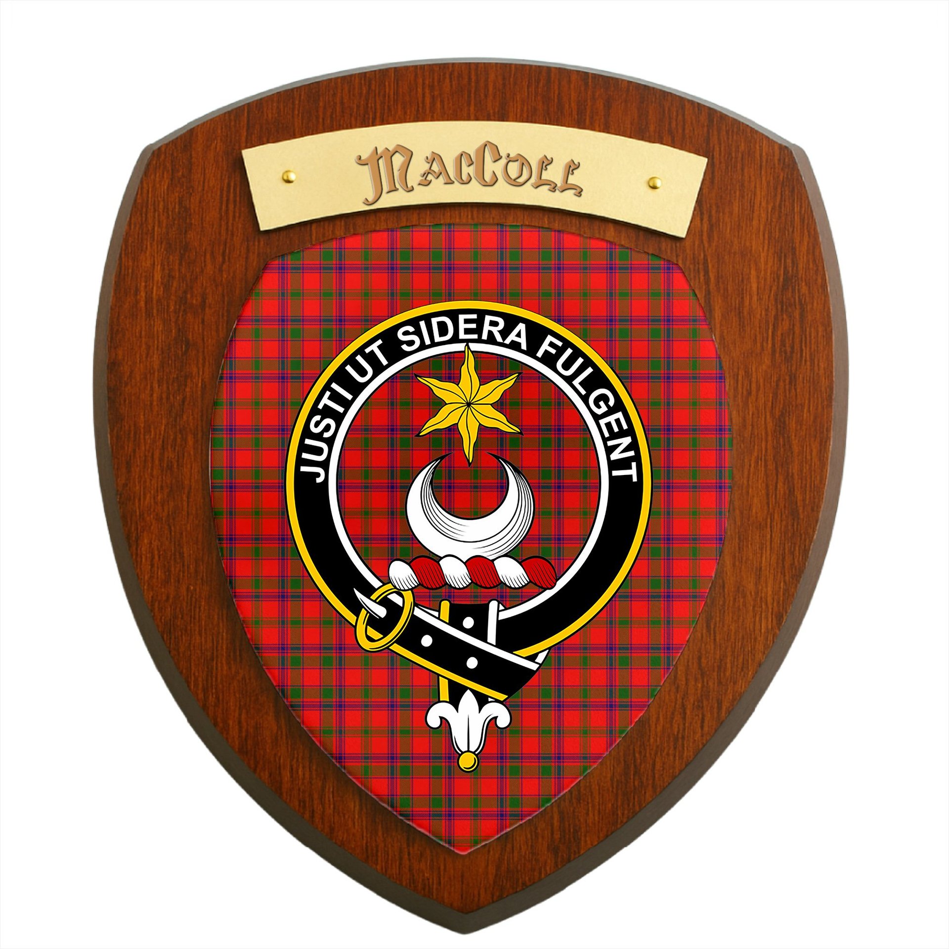 ScotsTee Shop Scottish MacColl Modern Clan Crest Scottish Tartan Wooden Wall Plaque