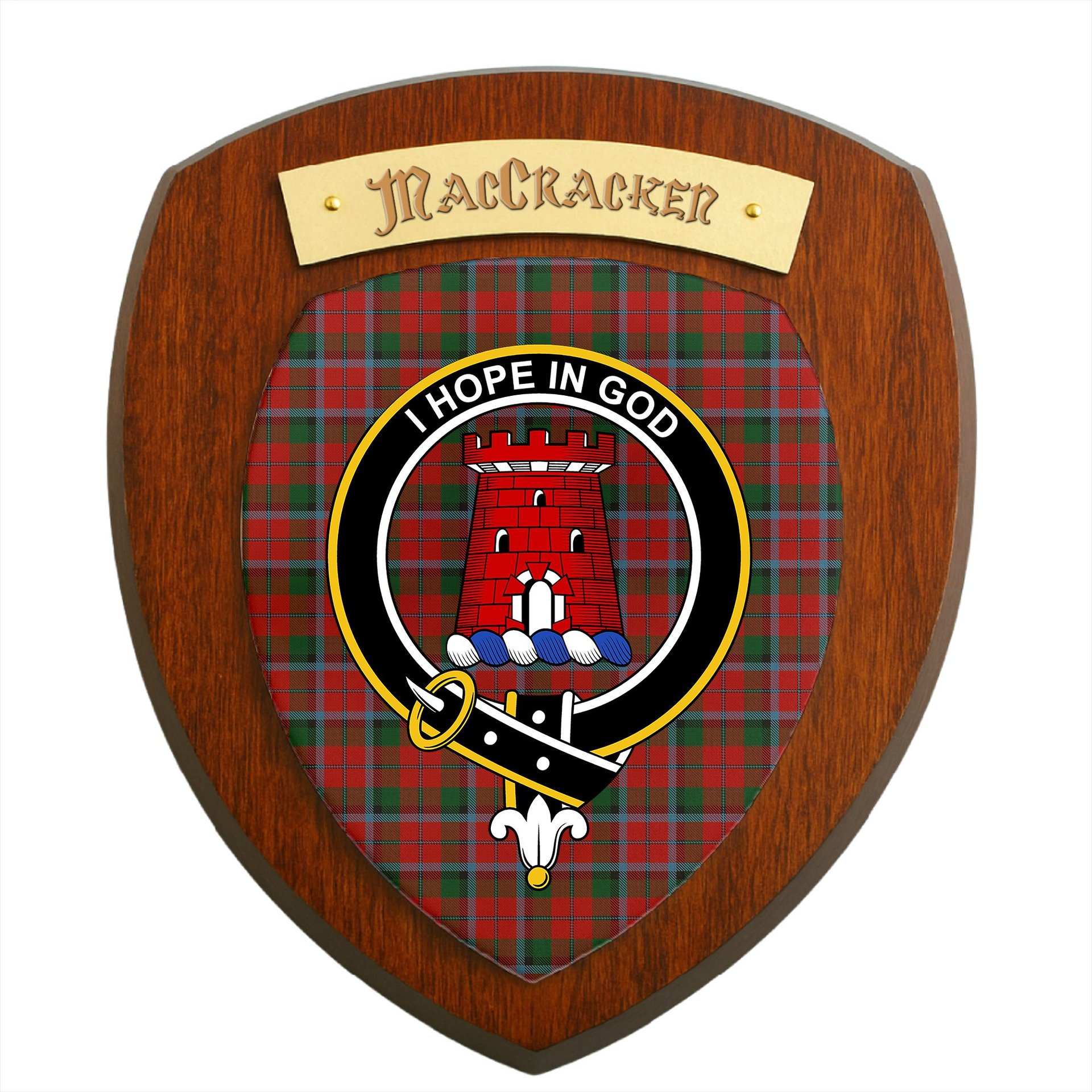 ScotsTee Shop Scottish MacCracken Clan Crest Scottish Tartan Wooden Wall Plaque