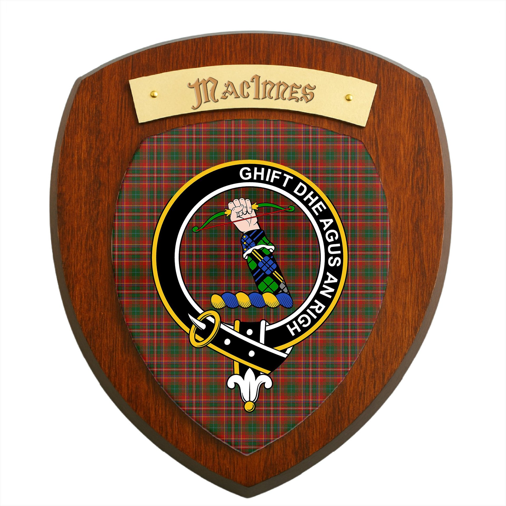 ScotsTee Shop Scottish MacInnes Hastie Clan Crest Scottish Tartan Wooden Wall Plaque