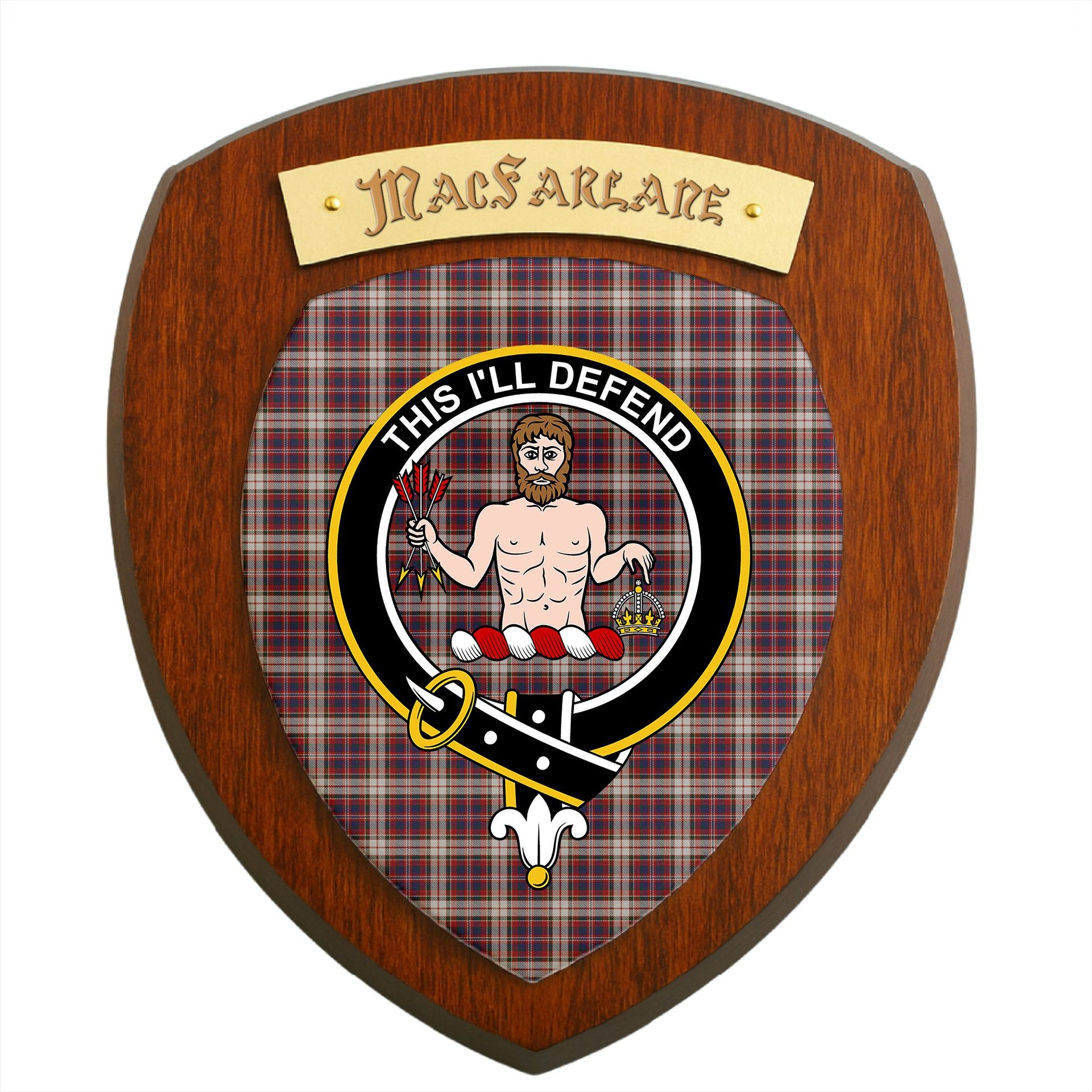 ScotsTee Shop Scottish MacFarlane Dress Clan Crest Scottish Tartan Wooden Wall Plaque