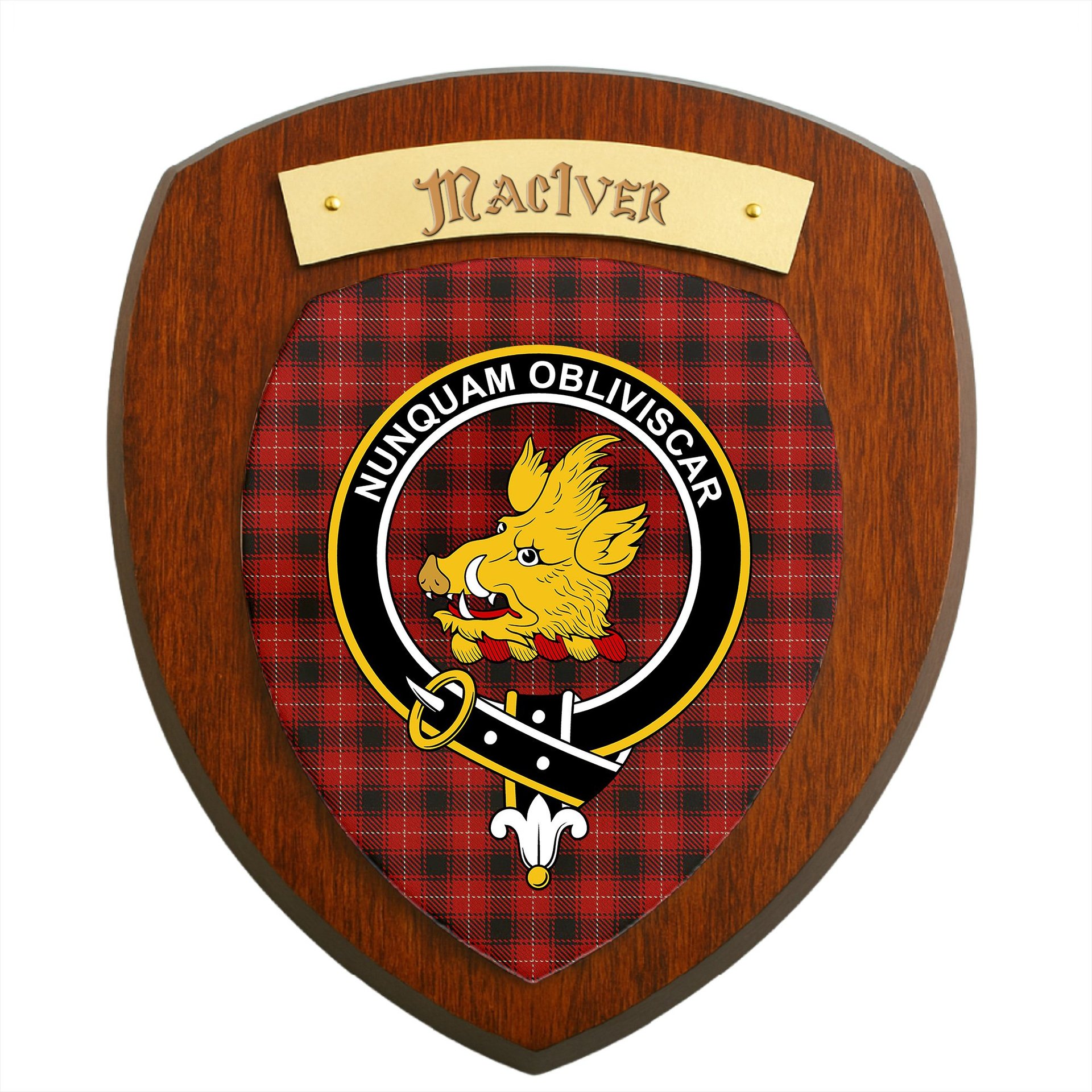 ScotsTee Shop Scottish MacIver Clan Crest Scottish Tartan Wooden Wall Plaque