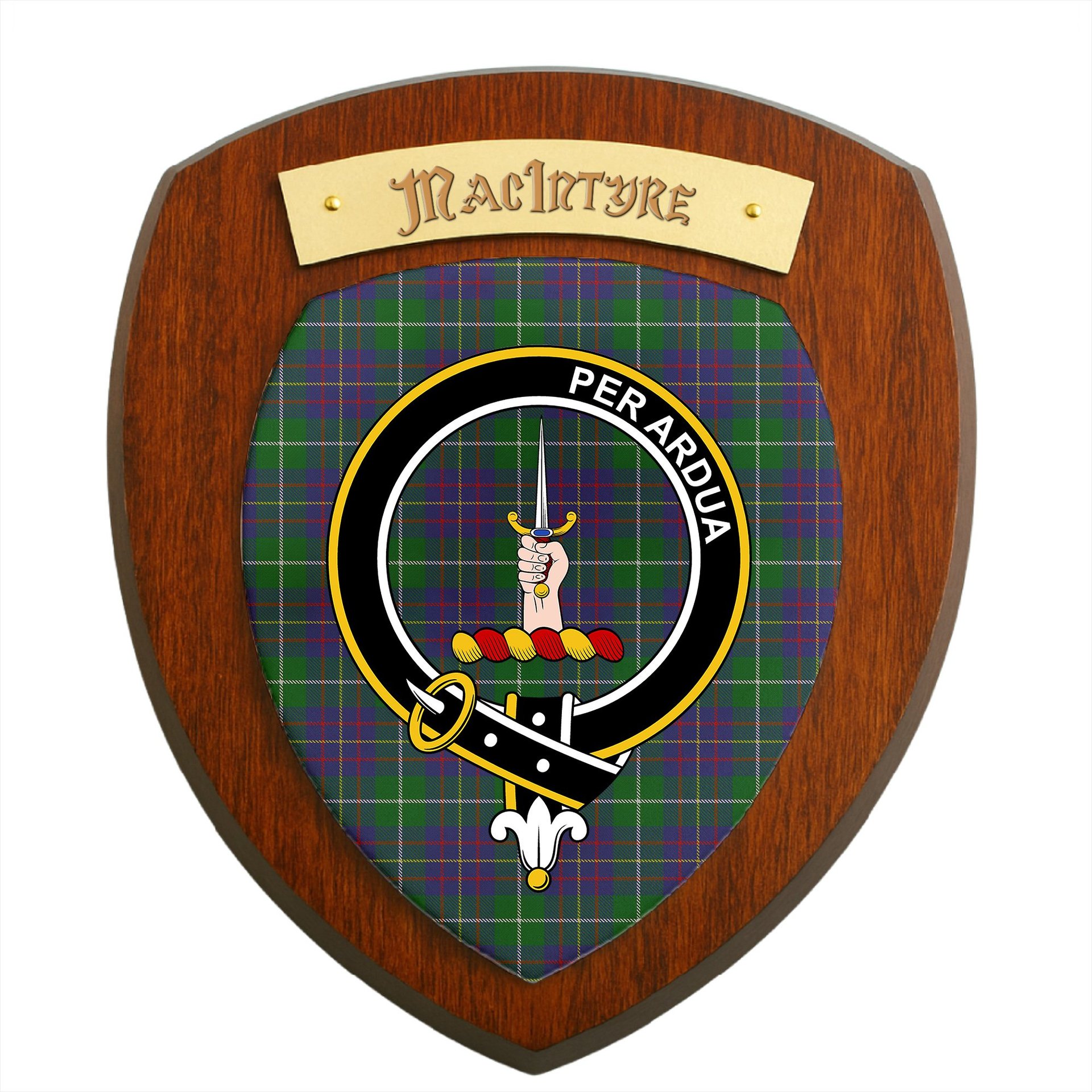 ScotsTee Shop Scottish MacIntyre Inglis Clan Crest Scottish Tartan Wooden Wall Plaque